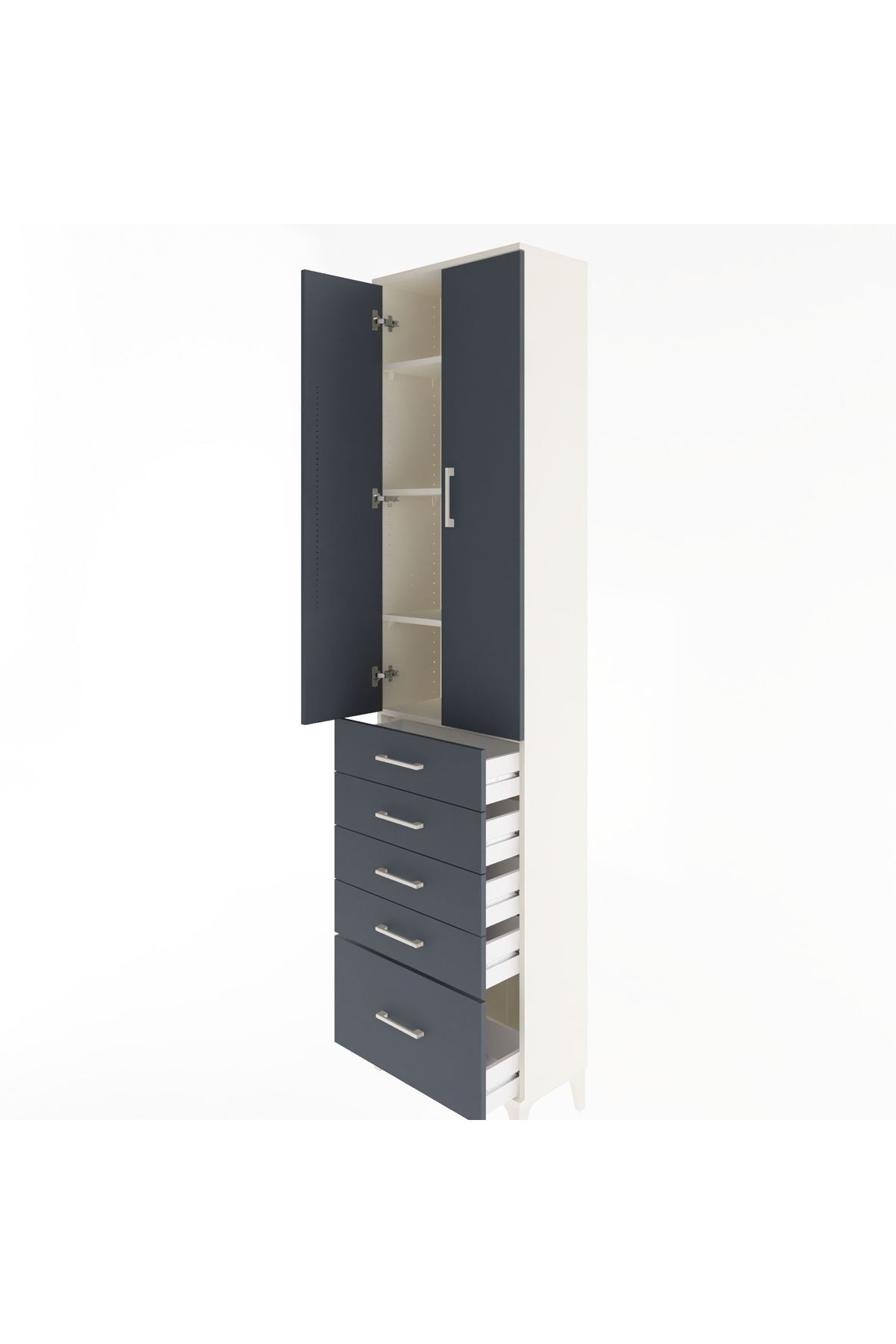Arges Dolap 4 Raflı 5 Çekmeceli 2 Kapaklı 60x30x243 - S32M013V2A