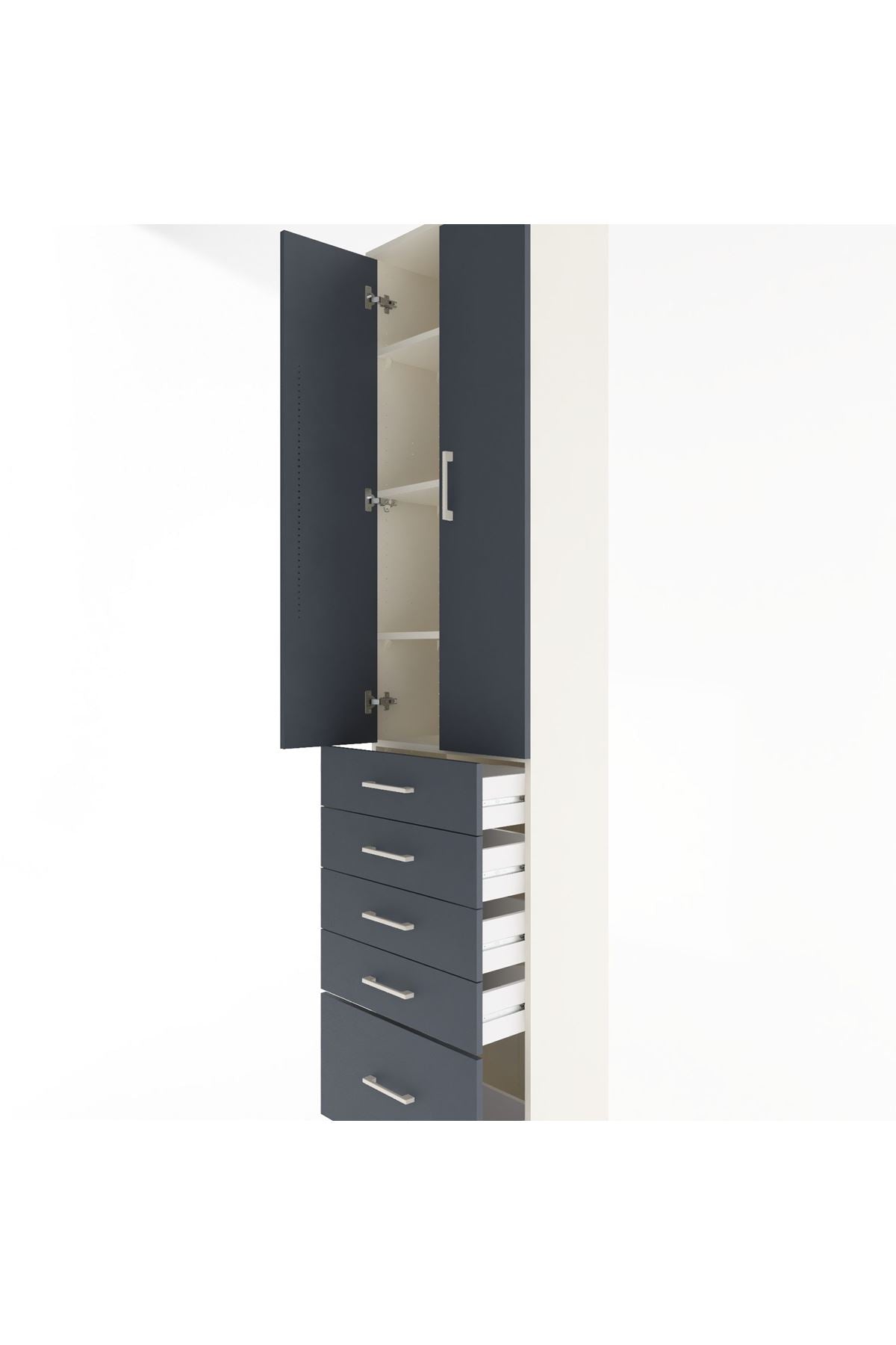 Arges Dolap 4 Raflı 5 Çekmeceli 2 Kapaklı 60x30x243 - S32M013V2A