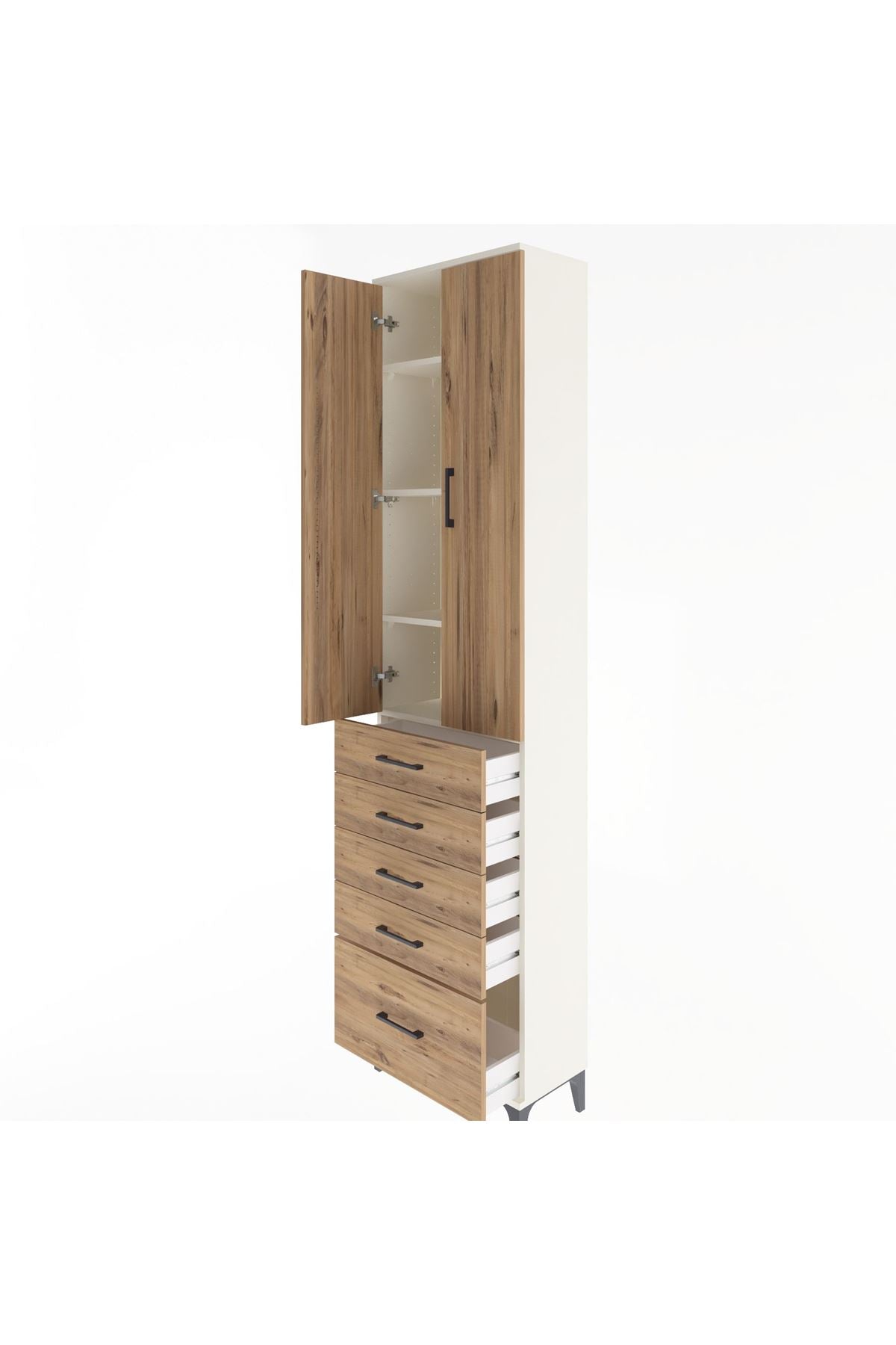 Arges Dolap 4 Raflı 5 Çekmeceli 2 Kapaklı 60x30x243 - S32M013V3A