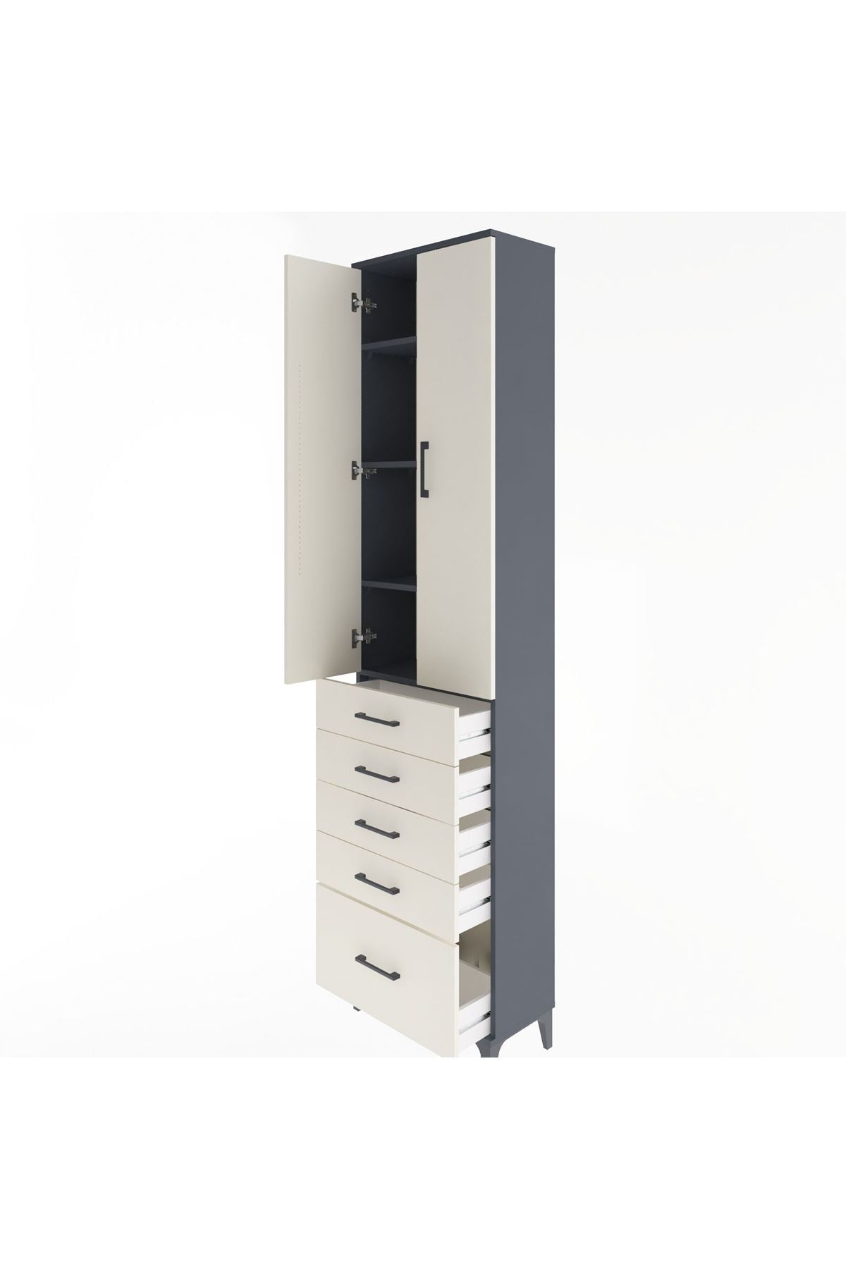 Arges Dolap 4 Raflı 5 Çekmeceli 2 Kapaklı 60x30x243 - S32M013V4A