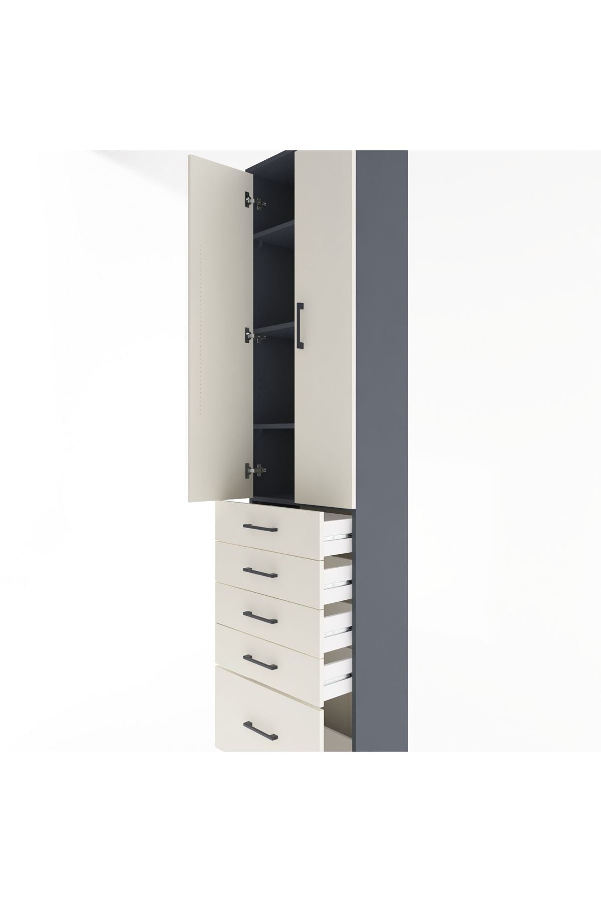 Arges Dolap 4 Raflı 5 Çekmeceli 2 Kapaklı 60x30x243 - S32M013V4A