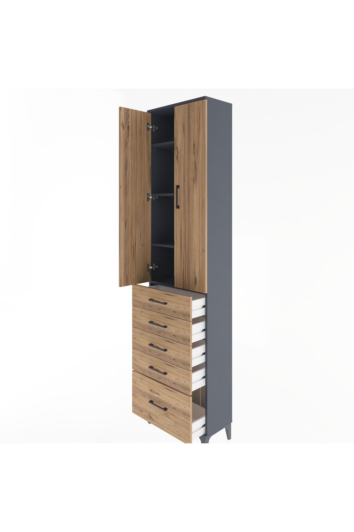 Arges Dolap 4 Raflı 5 Çekmeceli 2 Kapaklı 60x30x243 - S32M013V6A