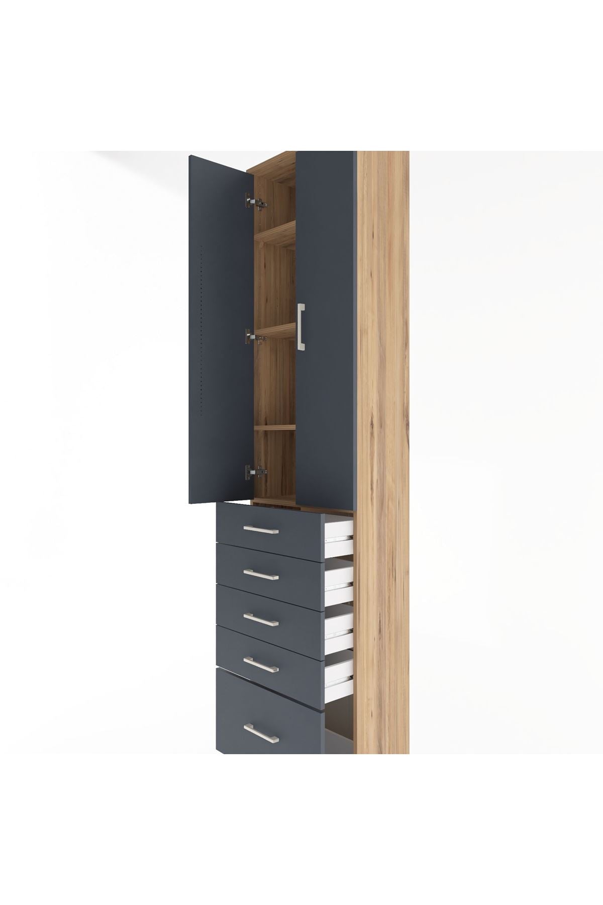 Arges Dolap 4 Raflı 5 Çekmeceli 2 Kapaklı 60x30x243 - S32M013V8A