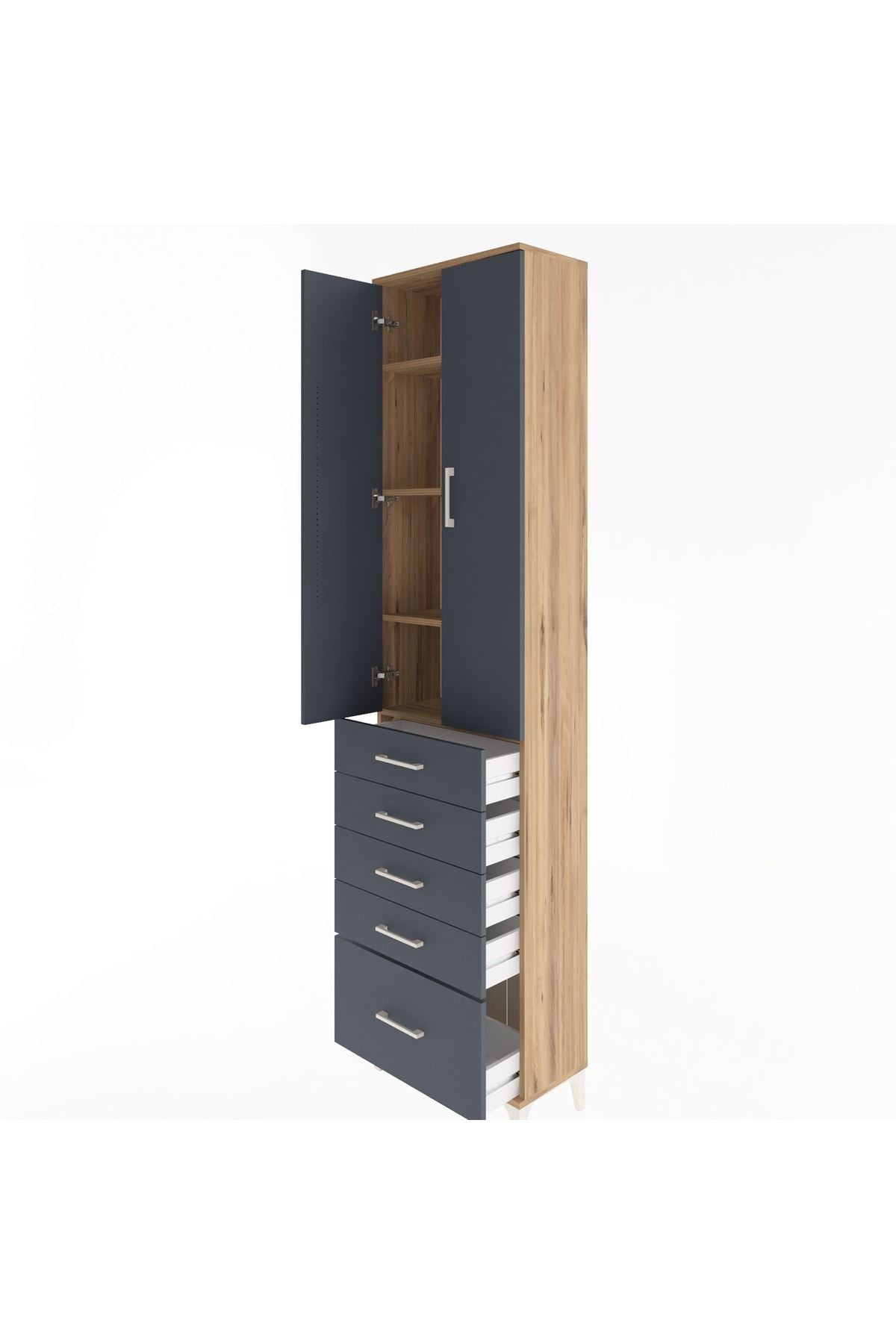 Arges Dolap 4 Raflı 5 Çekmeceli 2 Kapaklı 60x30x243 - S32M013V8A