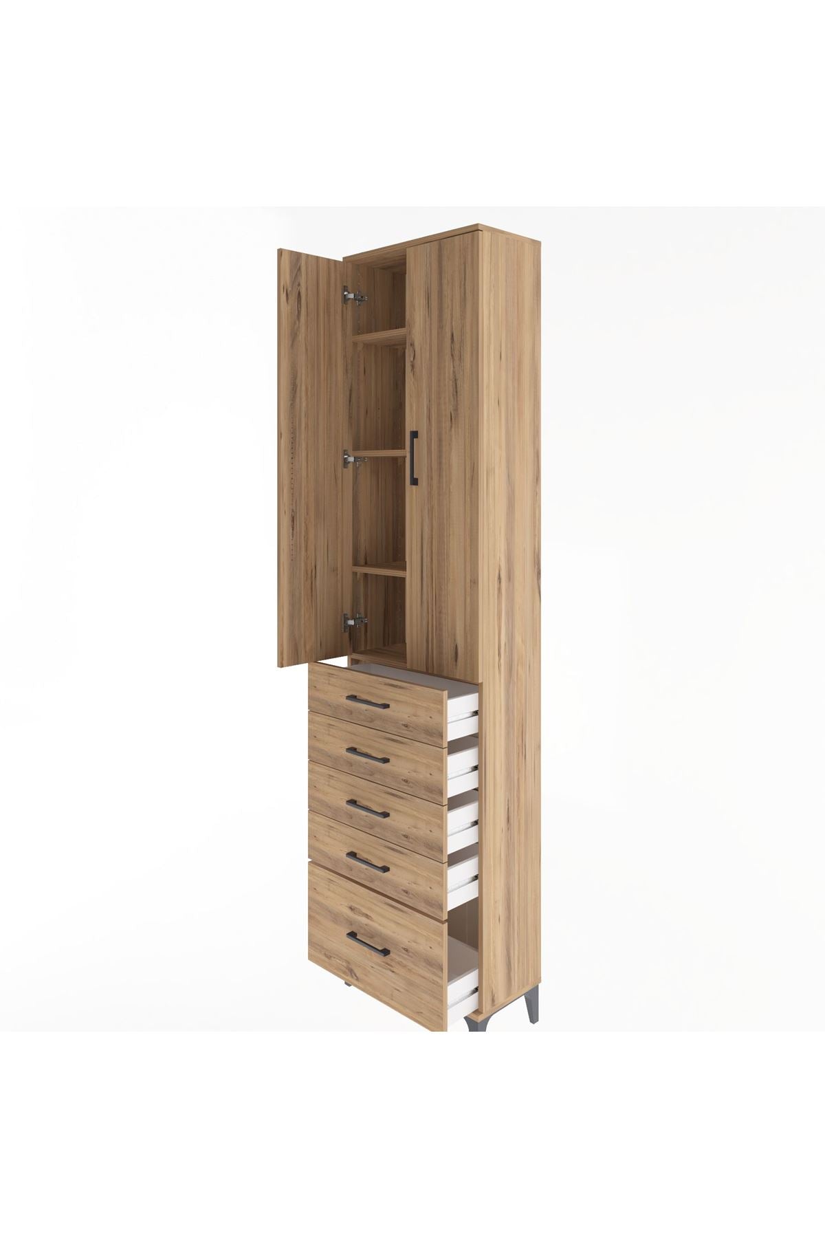 Arges Dolap 4 Raflı 5 Çekmeceli 2 Kapaklı 60x30x243 - S32M013V9A