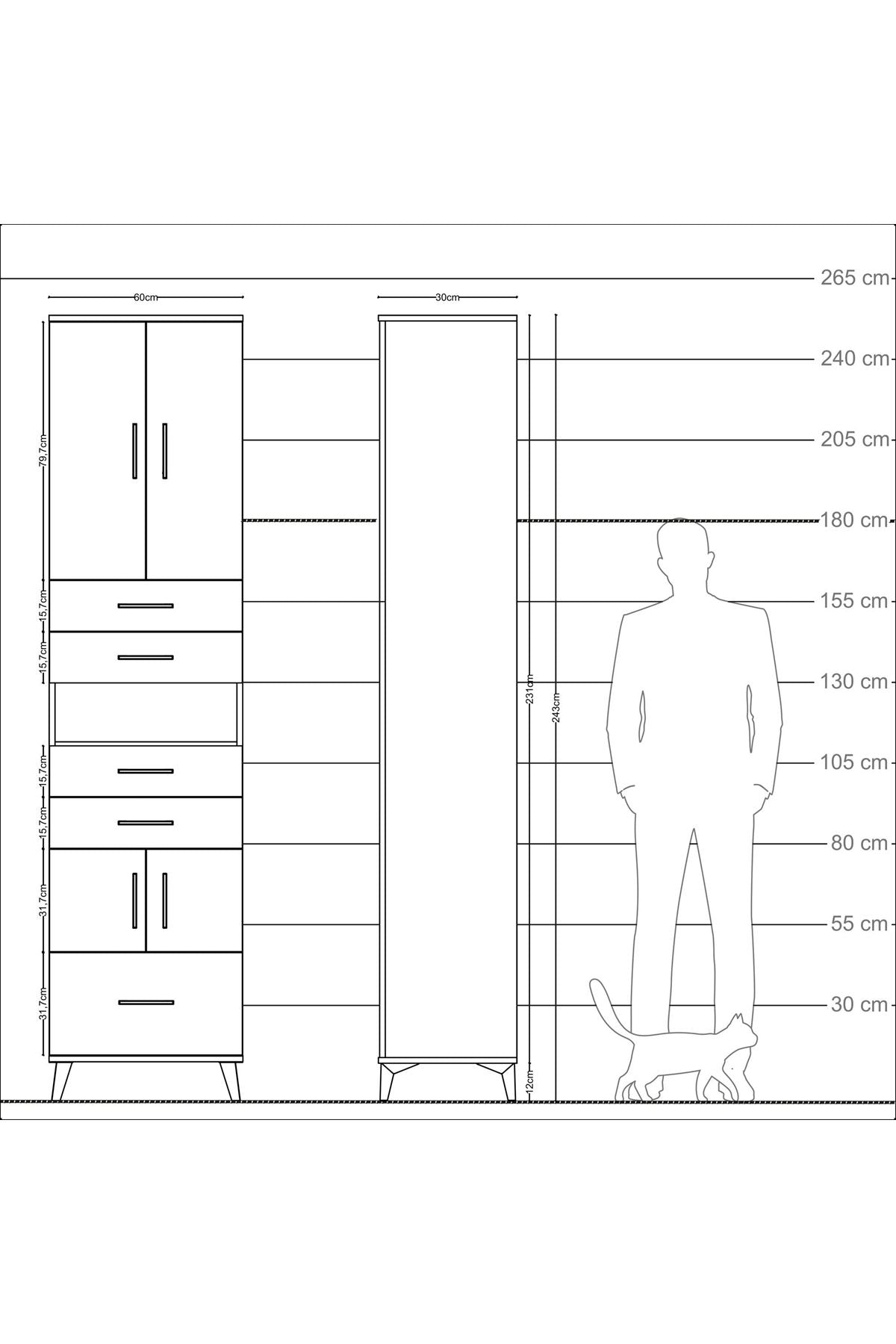 Arges Dolap 4 Raflı 5 Çekmeceli 4 Kapaklı 60x30x243 - S32M015V7A