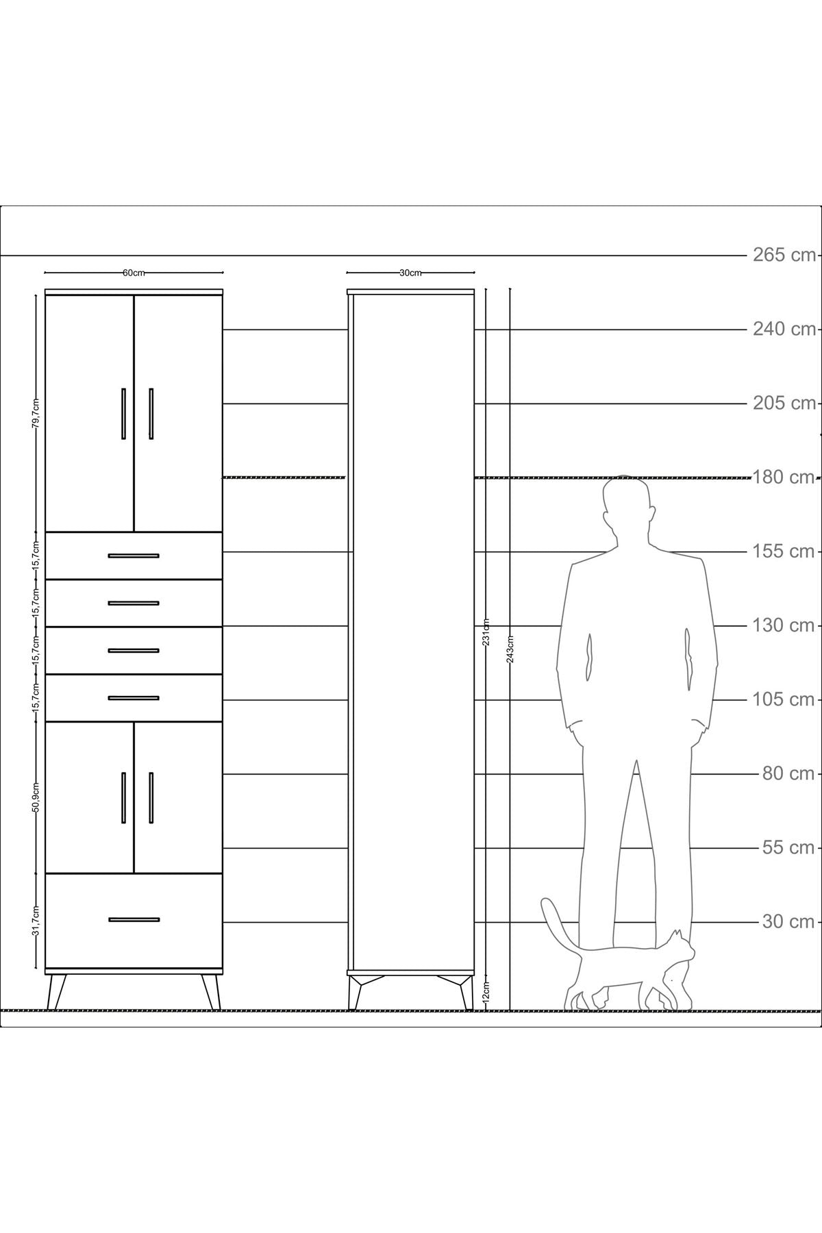 Arges Dolap 4 Raflı 5 Çekmeceli 4 Kapaklı 60x30x243 - S32M016V6A