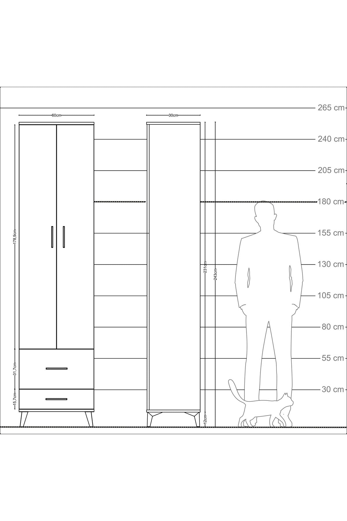 Arges Dolap 4 Raflı 2 Çekmeceli 2 Kapaklı 60x30x243 - S32M017V8A