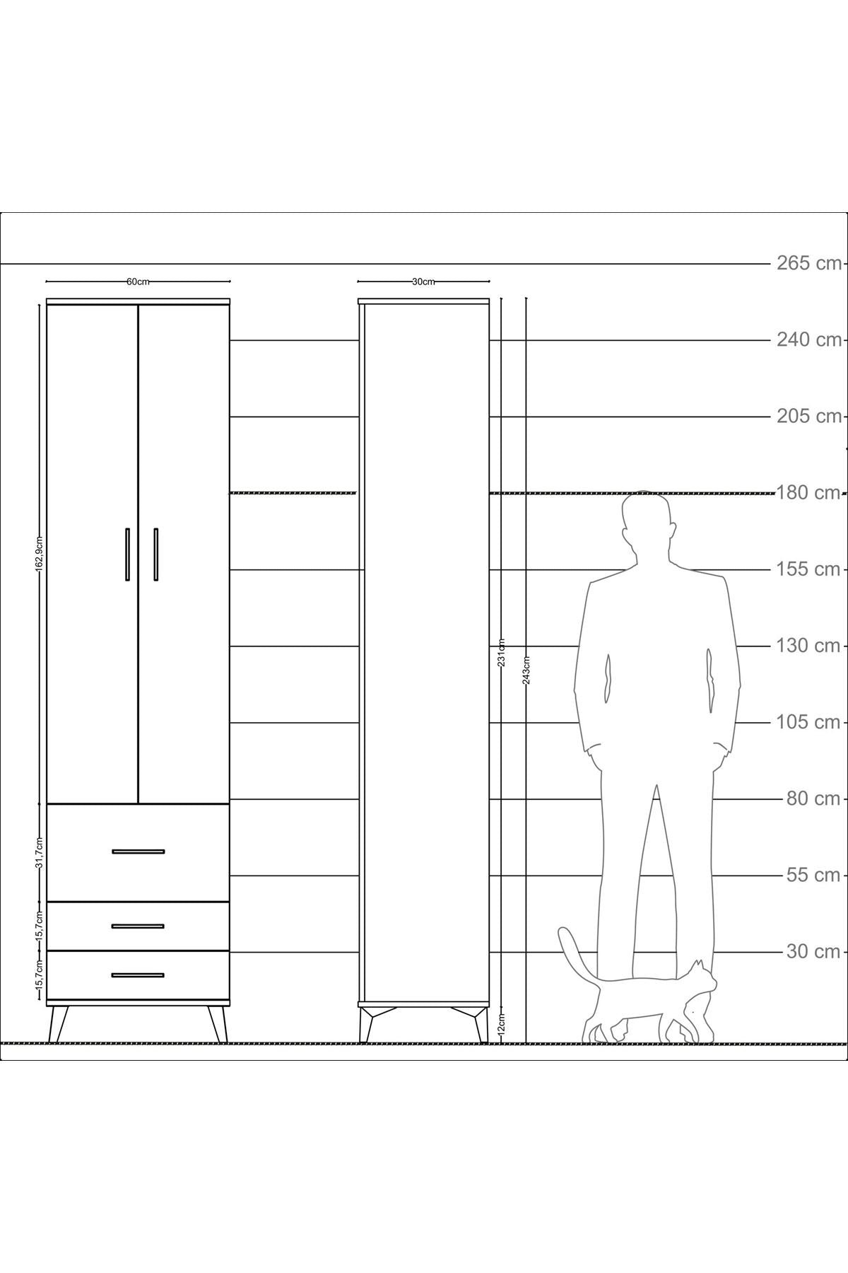 Arges Dolap 4 Raflı 3 Çekmeceli 2 Kapaklı 60x30x243 - S32M018V4A