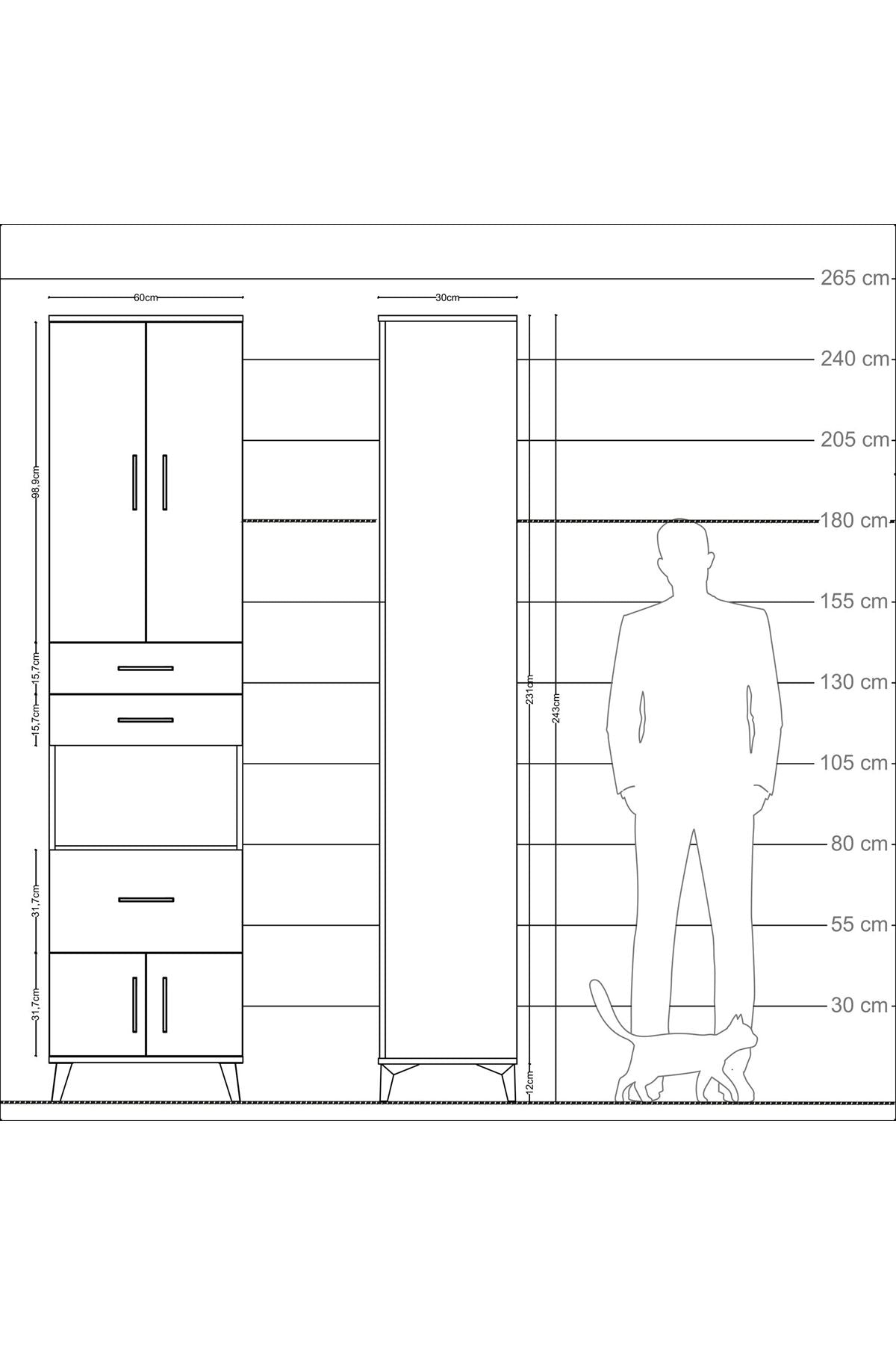 Arges Dolap 4 Raflı 3 Çekmeceli 2 Kapaklı 60x30x243 - S32M020V8A