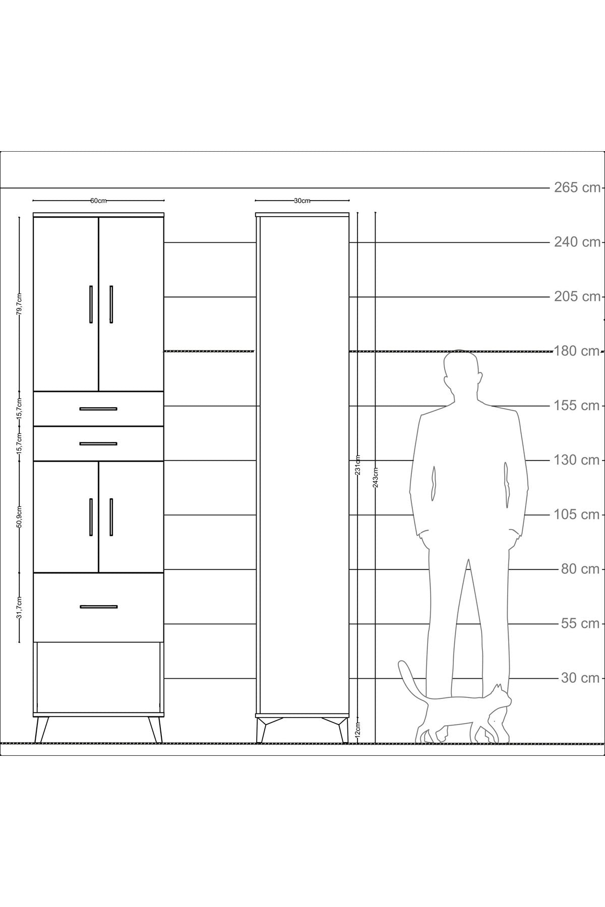 Arges Dolap 4 Raflı 3 Çekmeceli 4 Kapaklı 60x30x243 - S32M021V8A