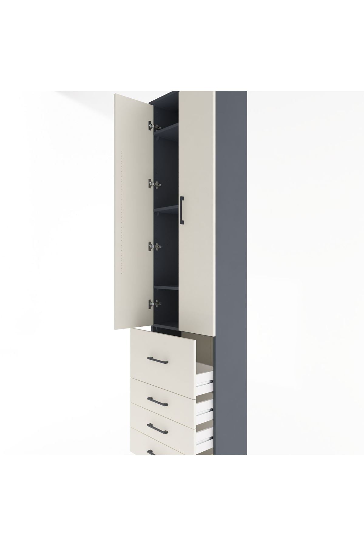 Arges Dolap 4 Raflı 4 Çekmeceli 2 Kapaklı 60x30x243 - S32M022V4A
