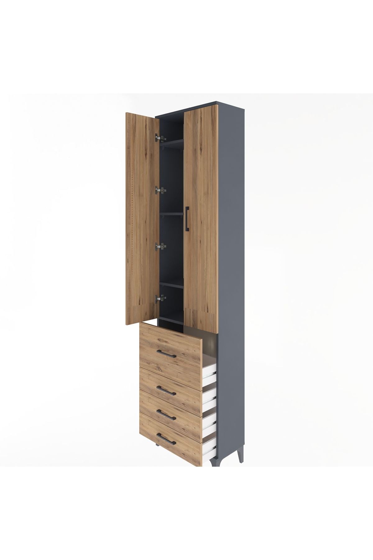 Arges Dolap 4 Raflı 4 Çekmeceli 2 Kapaklı 60x30x243 - S32M022V6A