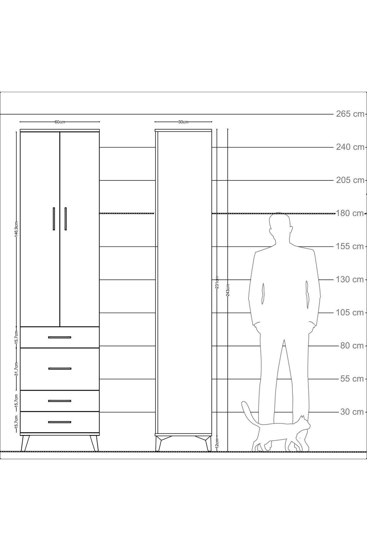 Arges Dolap 4 Raflı 4 Çekmeceli 2 Kapaklı 60x30x243 - S32M023V2A