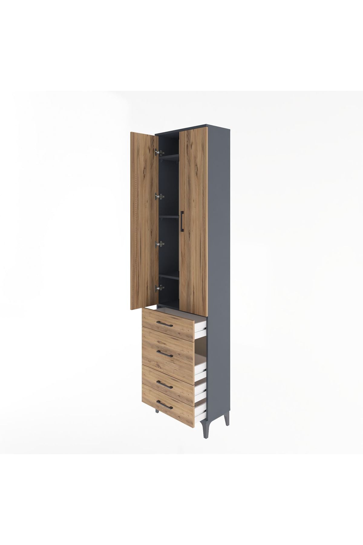 Arges Dolap 4 Raflı 4 Çekmeceli 2 Kapaklı 60x30x243 - S32M023V6A