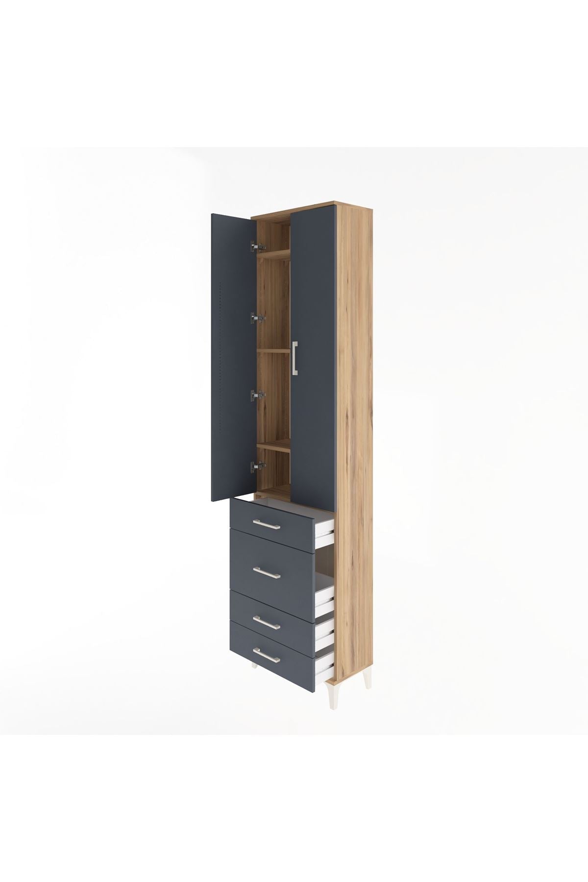 Arges Dolap 4 Raflı 4 Çekmeceli 2 Kapaklı 60x30x243 - S32M023V8A