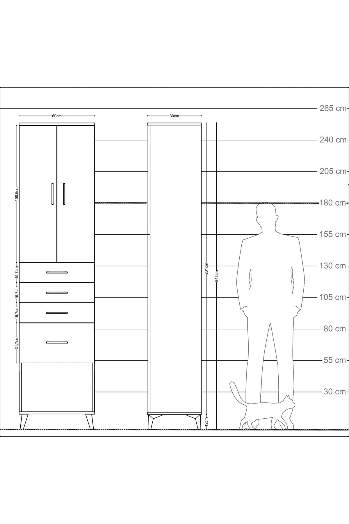 Arges Dolap 3 Raflı 4 Çekmeceli 2 Kapaklı 60x30x243 - S32M025V1A