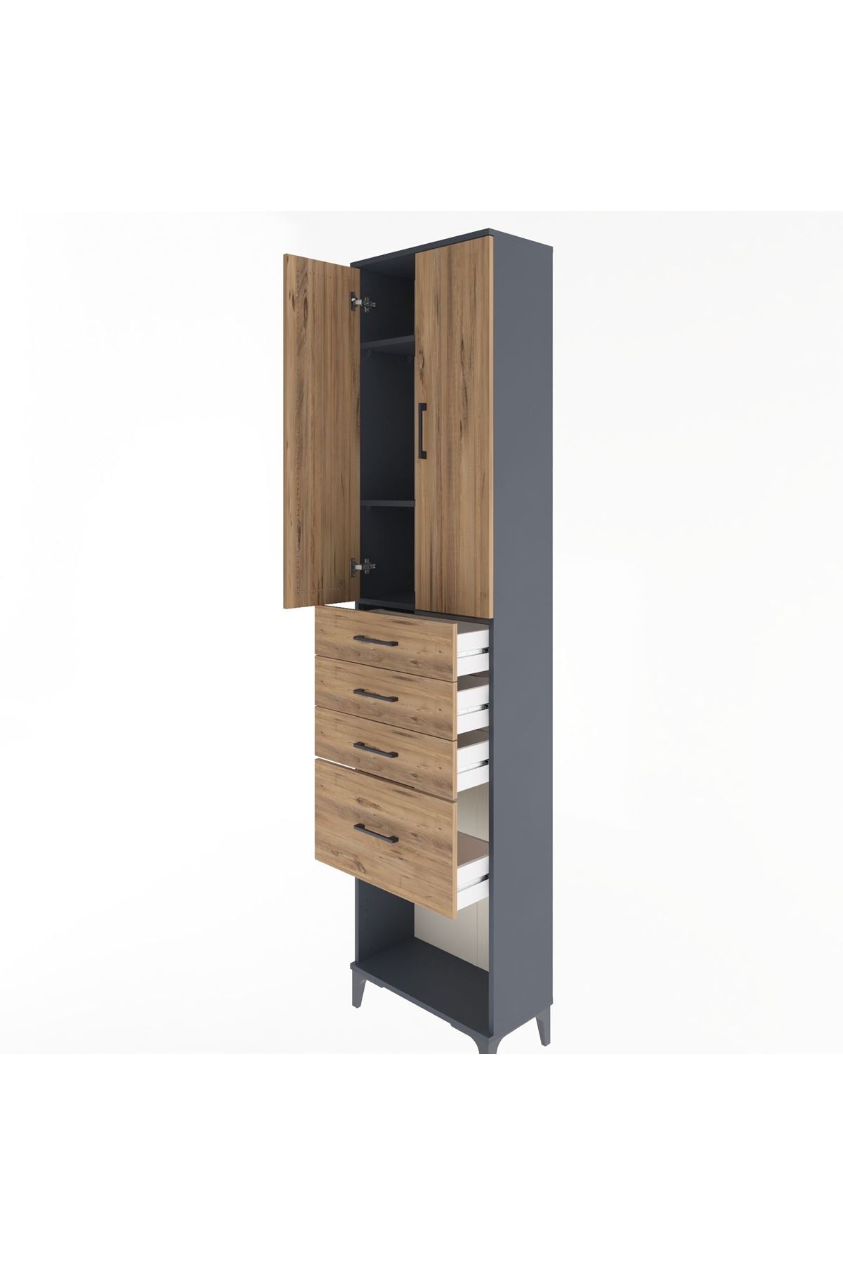 Arges Dolap 3 Raflı 4 Çekmeceli 2 Kapaklı 60x30x243 - S32M025V6A