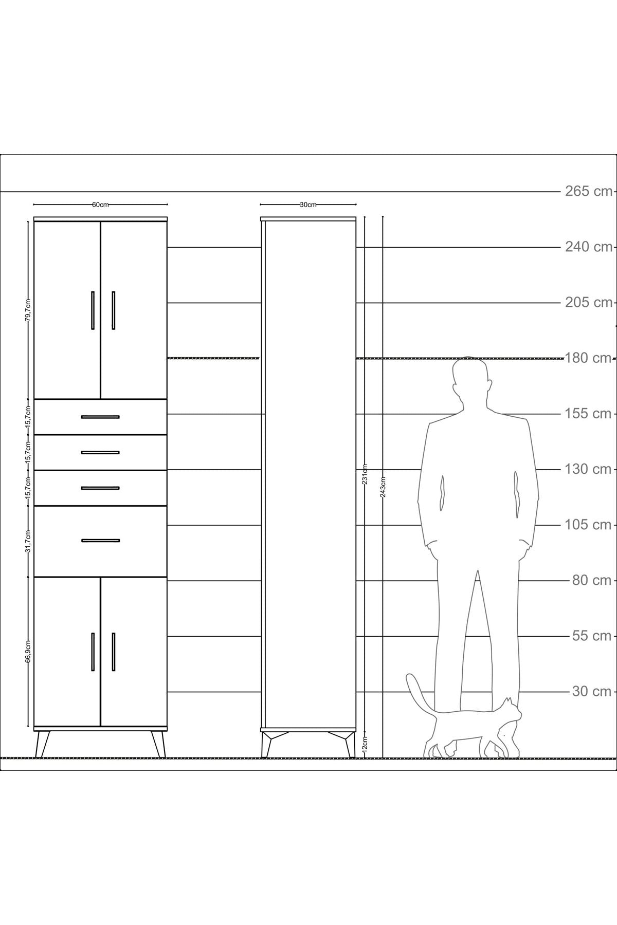 Arges Dolap 5 Raflı 4 Çekmeceli 4 Kapaklı 60x30x243 - S32M026V7A