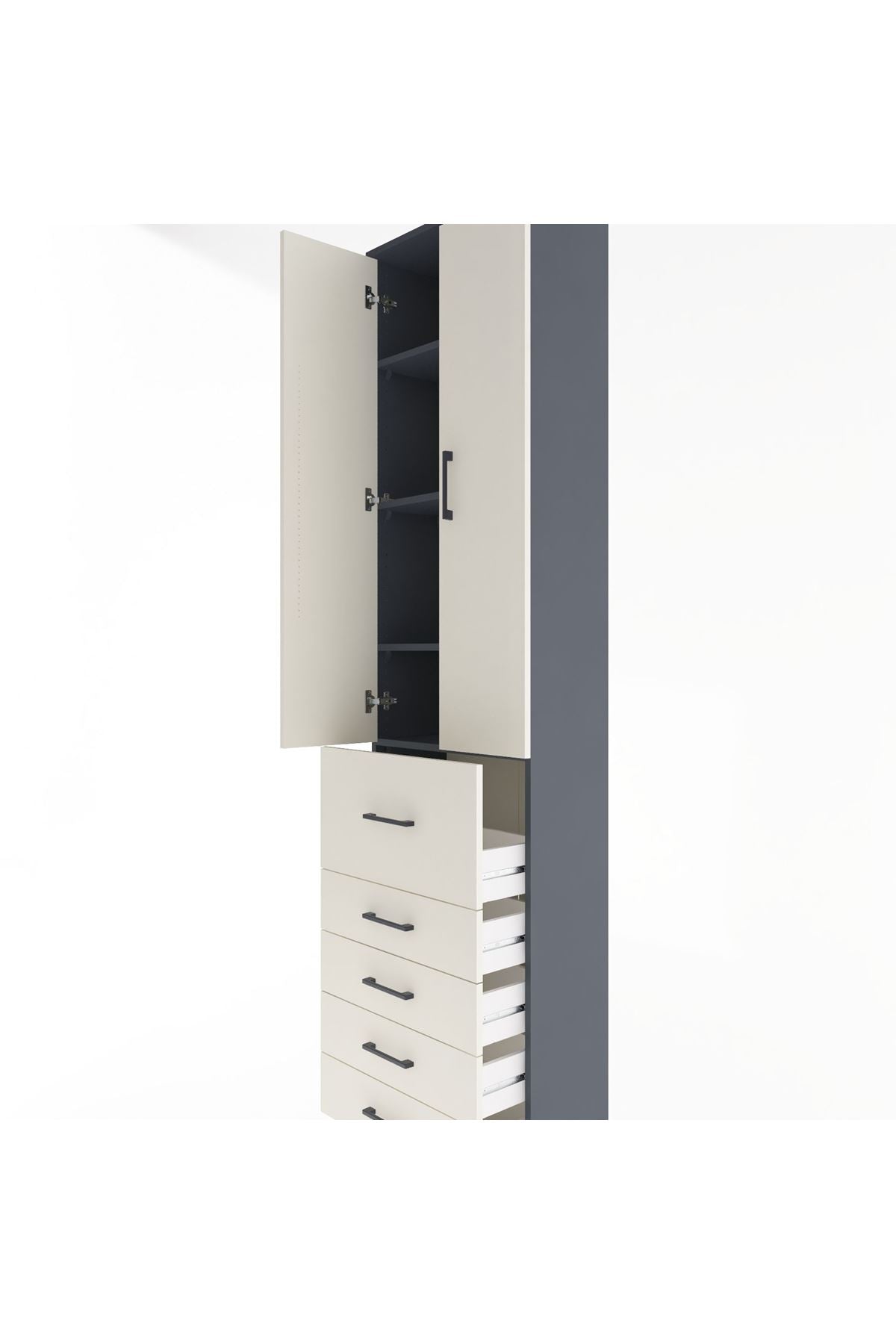 Arges Dolap 4 Raflı 5 Çekmeceli 2 Kapaklı 60x30x243 - S32M027V4A