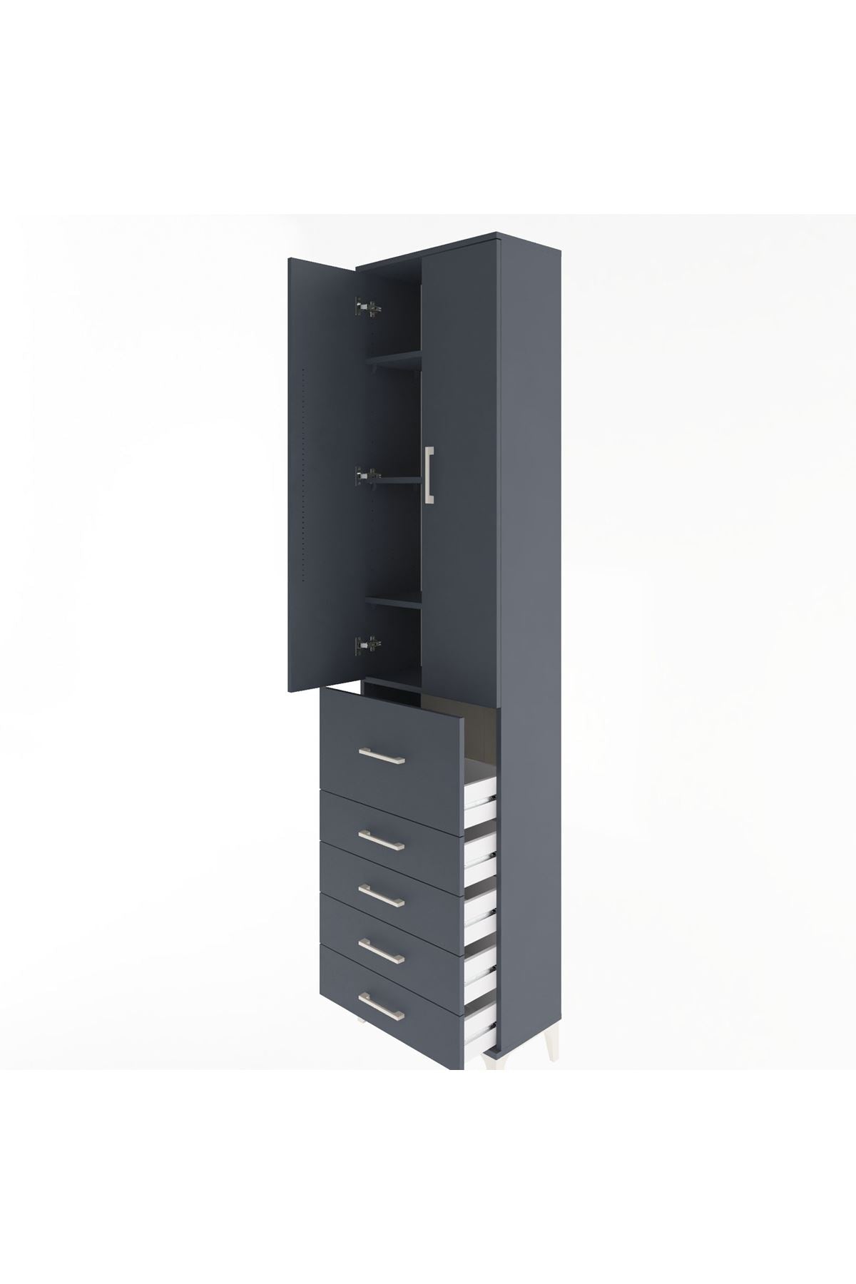 Arges Dolap 4 Raflı 5 Çekmeceli 2 Kapaklı 60x30x243 - S32M027V5A