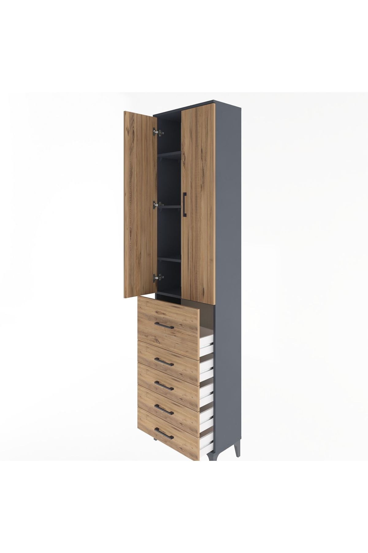 Arges Dolap 4 Raflı 5 Çekmeceli 2 Kapaklı 60x30x243 - S32M027V6A