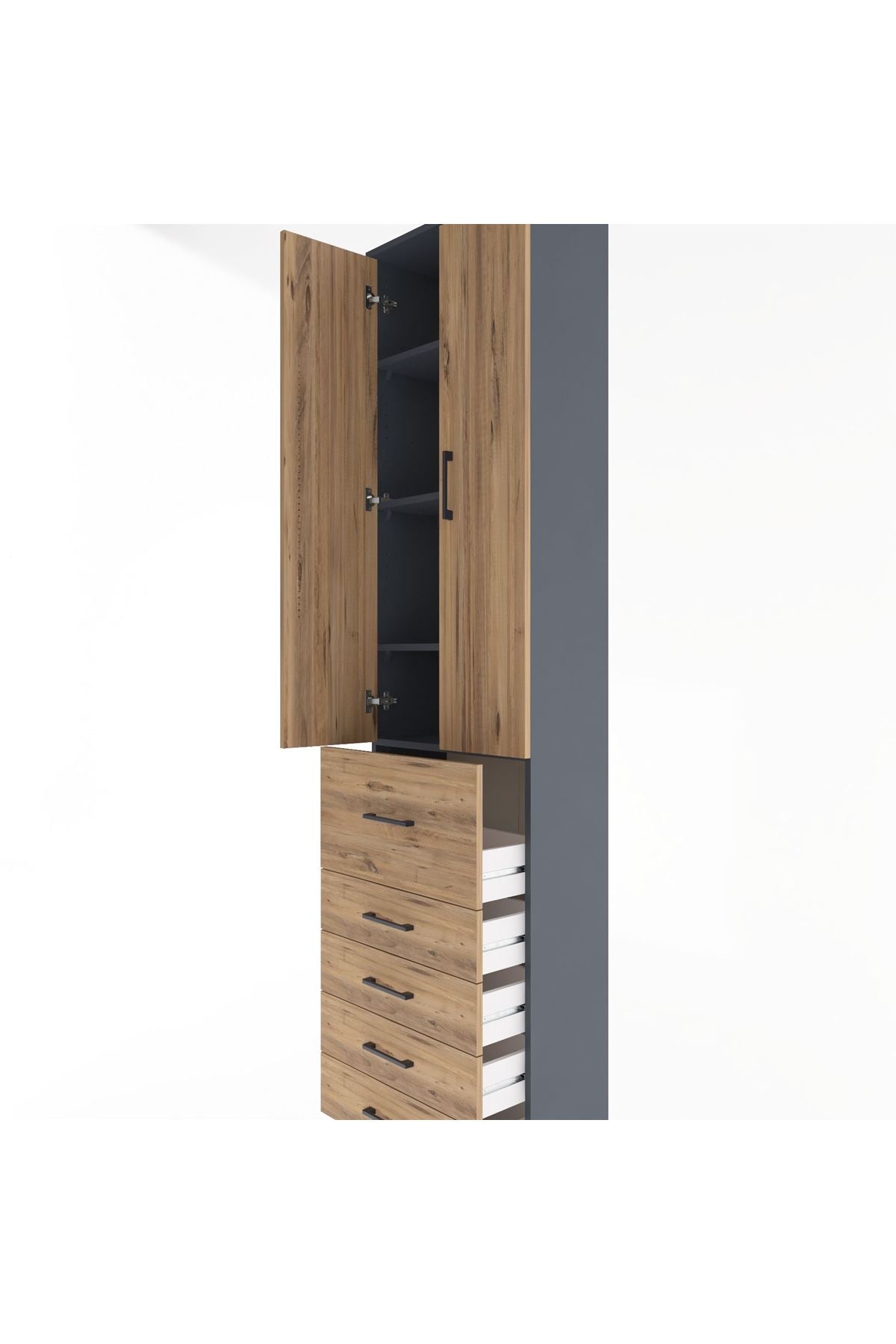 Arges Dolap 4 Raflı 5 Çekmeceli 2 Kapaklı 60x30x243 - S32M027V6A