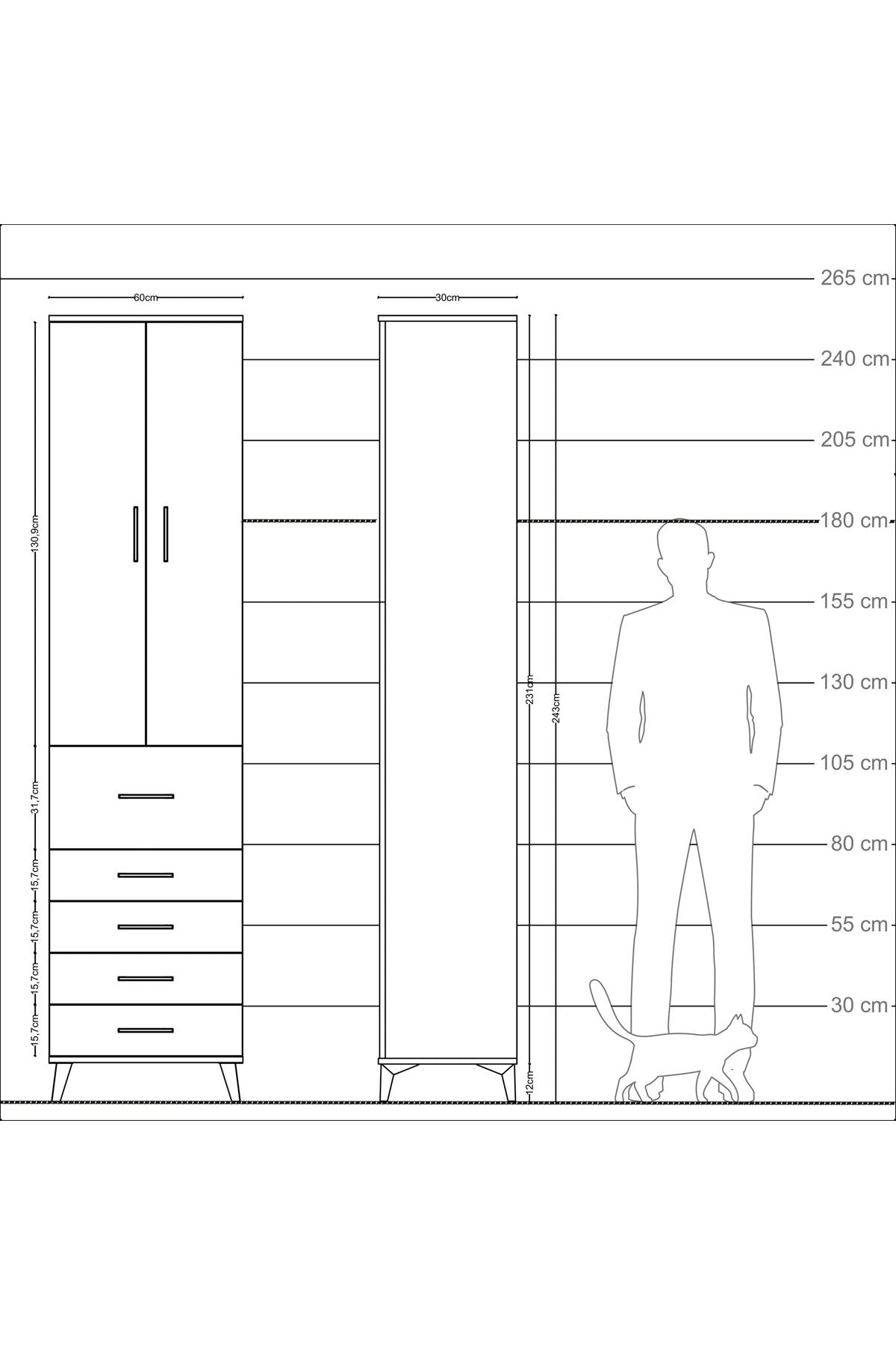Arges Dolap 4 Raflı 5 Çekmeceli 2 Kapaklı 60x30x243 - S32M027V6A