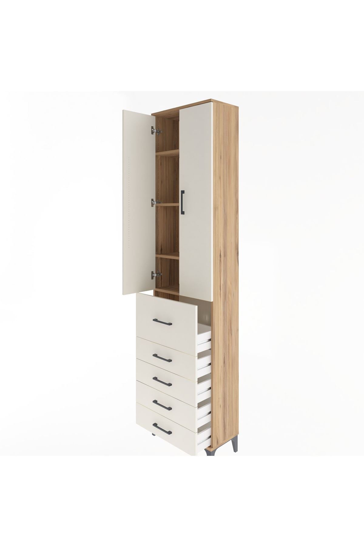 Arges Dolap 4 Raflı 5 Çekmeceli 2 Kapaklı 60x30x243 - S32M027V7A
