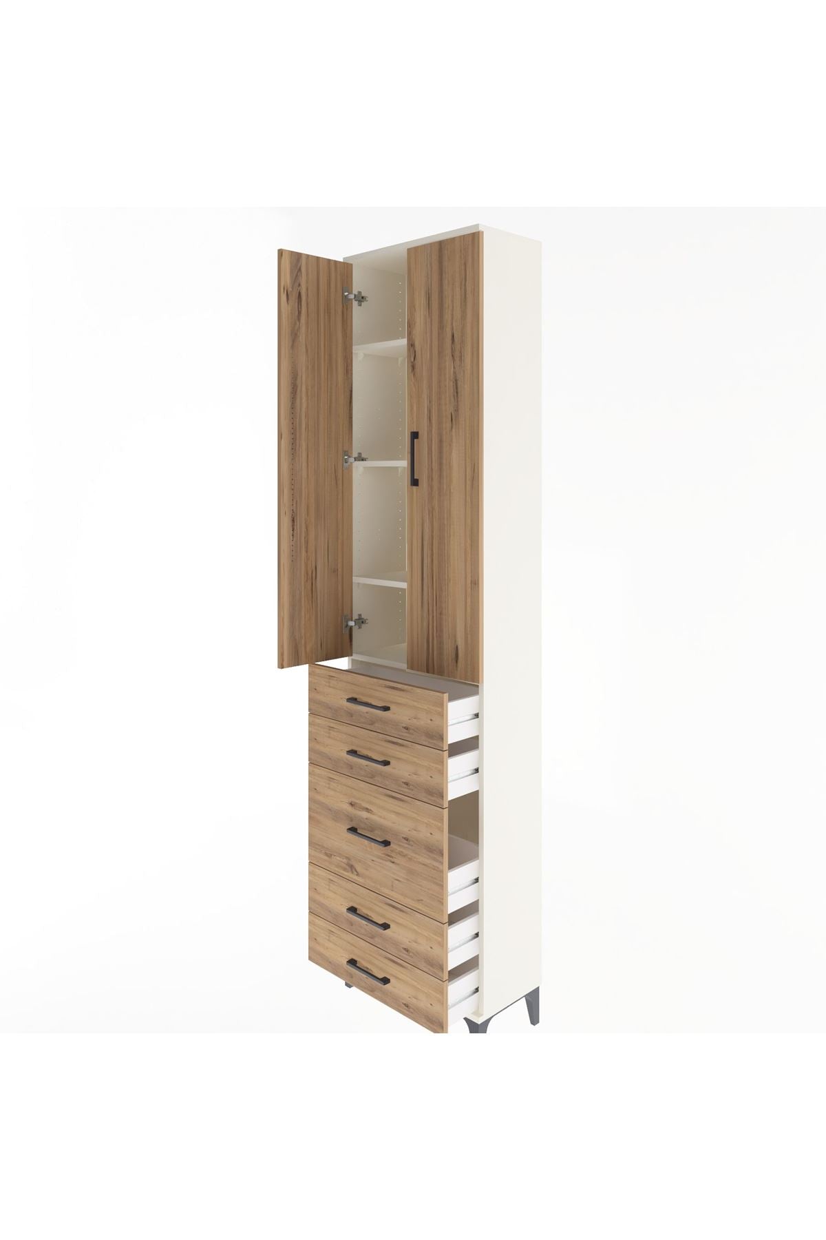 Arges Dolap 4 Raflı 5 Çekmeceli 2 Kapaklı 60x30x243 - S32M028V3A