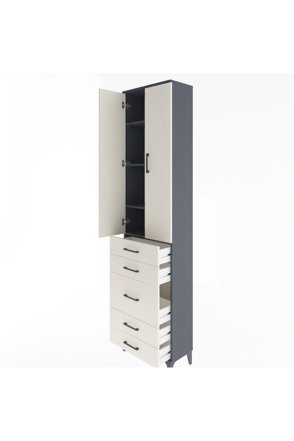 Arges Dolap 4 Raflı 5 Çekmeceli 2 Kapaklı 60x30x243 - S32M028V4A