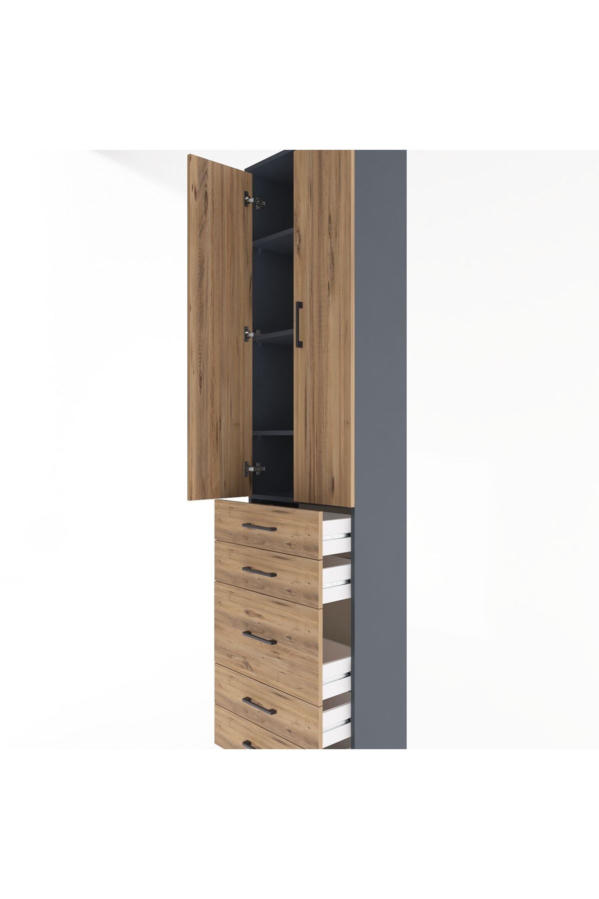 Arges Dolap 4 Raflı 5 Çekmeceli 2 Kapaklı 60x30x243 - S32M028V6A