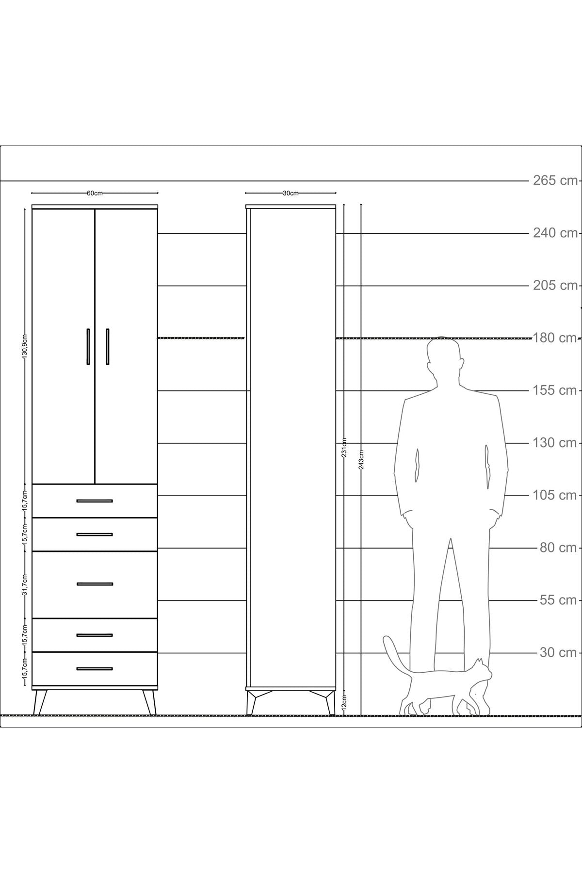 Arges Dolap 4 Raflı 5 Çekmeceli 2 Kapaklı 60x30x243 - S32M028V7A