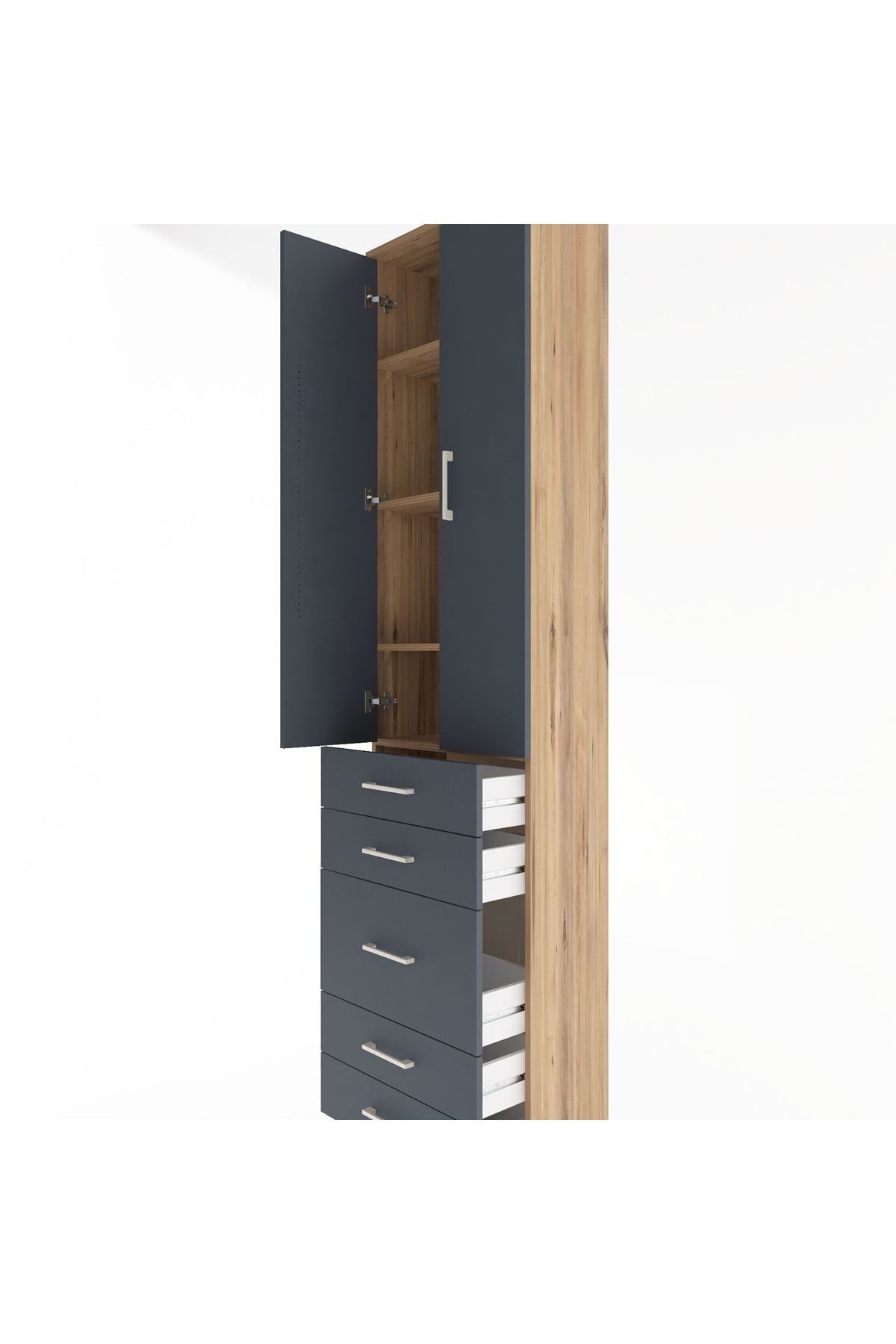 Arges Dolap 4 Raflı 5 Çekmeceli 2 Kapaklı 60x30x243 - S32M028V8A