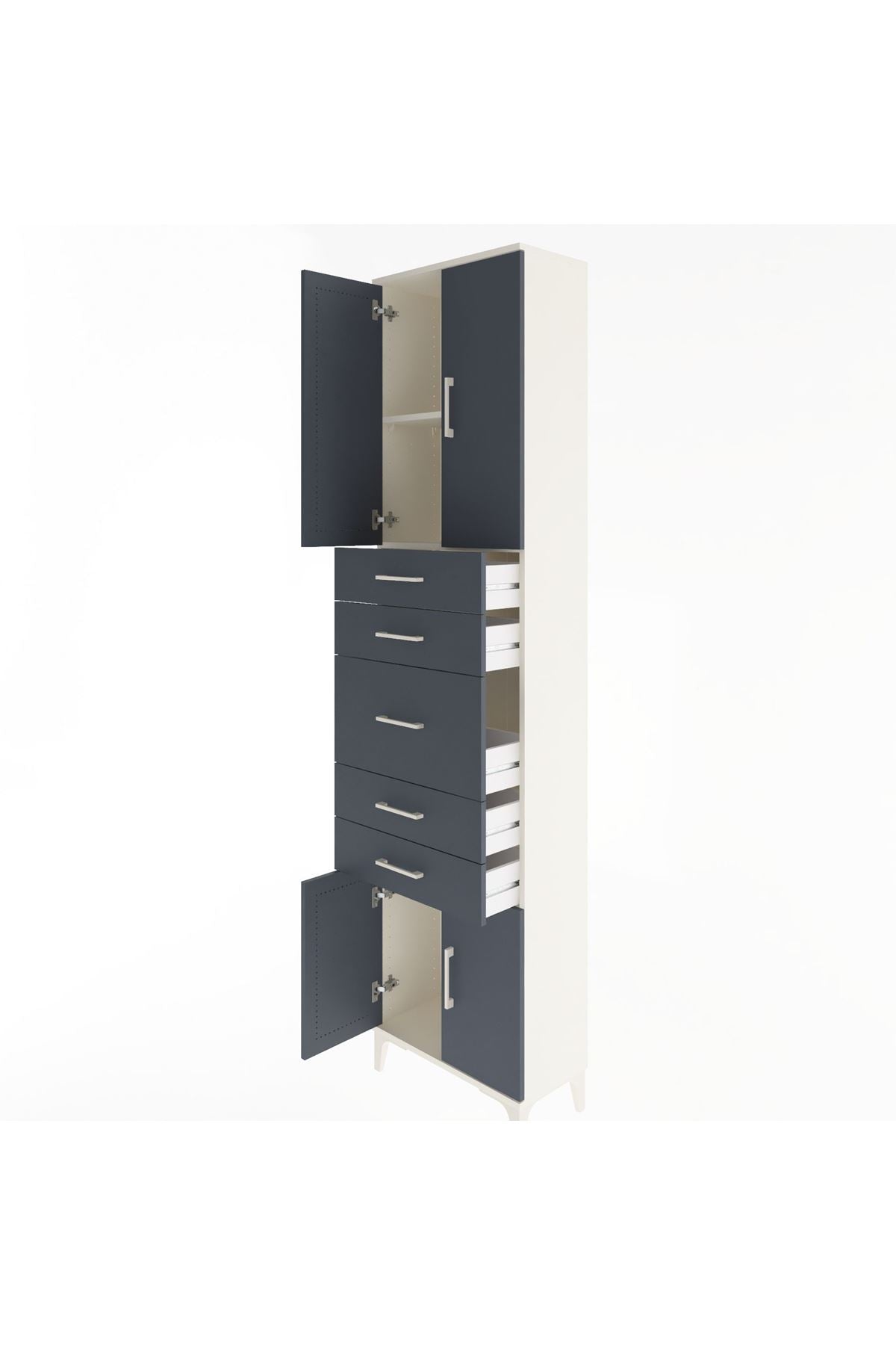 Arges Dolap 2 Raflı 5 Çekmeceli 4 Kapaklı 60x30x243 - S32M029V2A