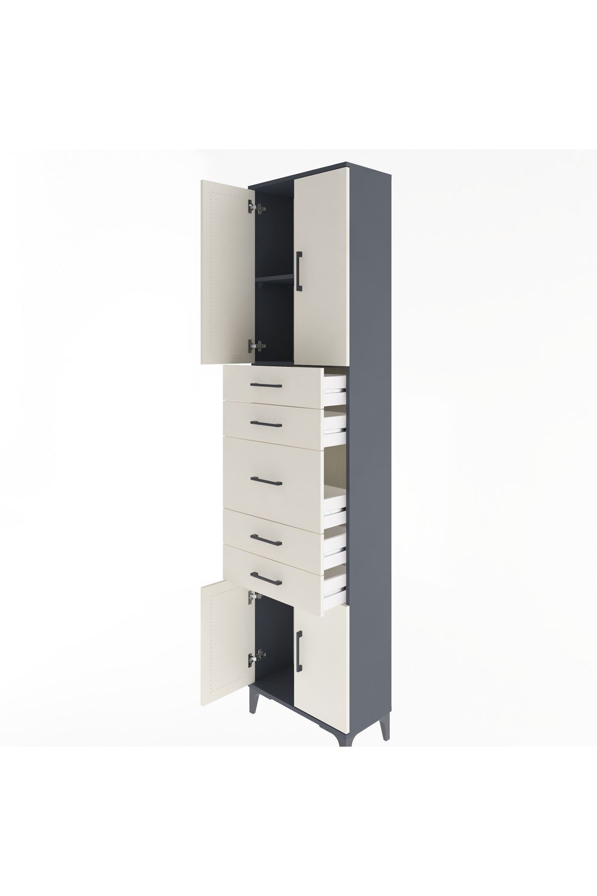 Arges Dolap 2 Raflı 5 Çekmeceli 4 Kapaklı 60x30x243 - S32M029V4A