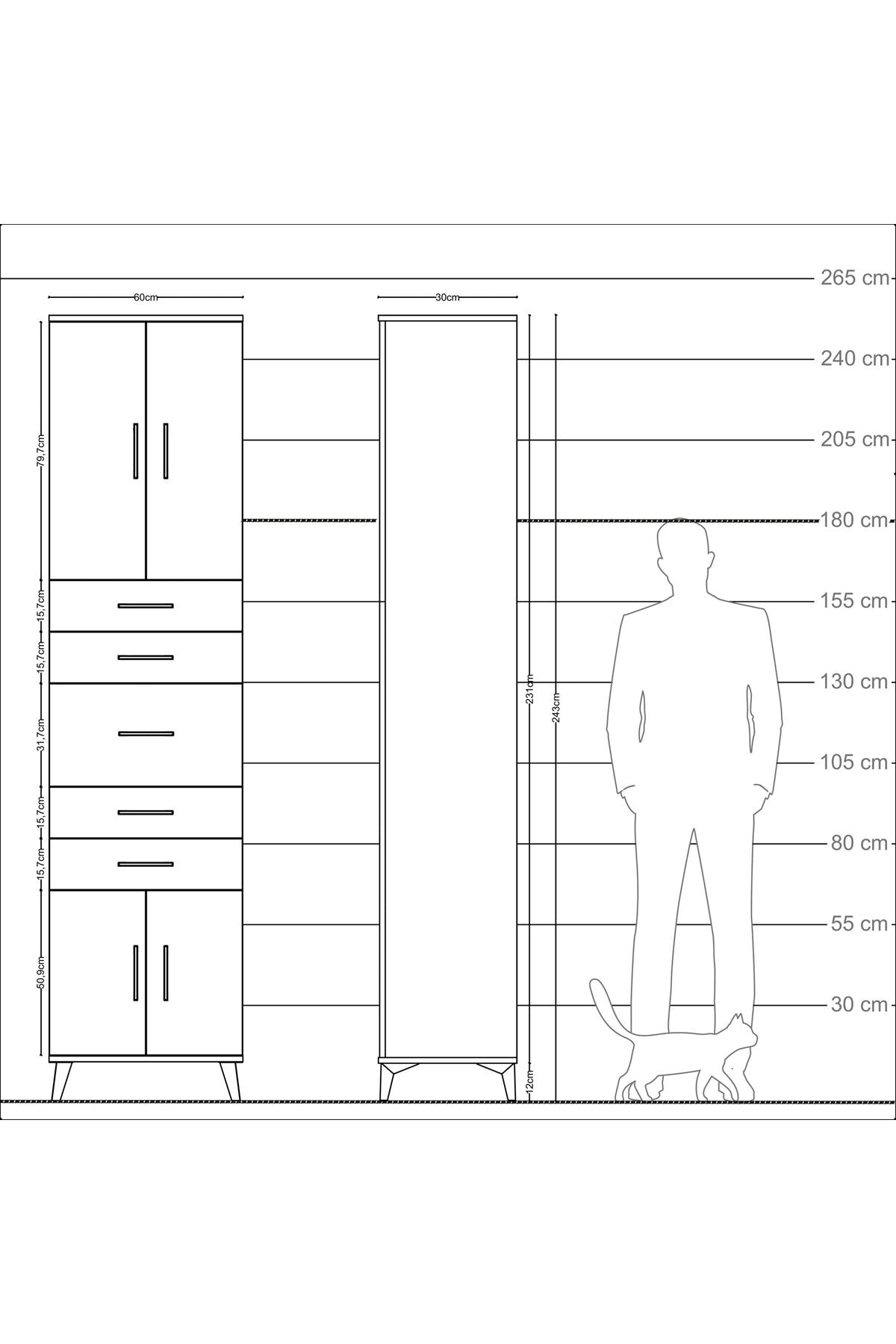 Arges Dolap 2 Raflı 5 Çekmeceli 4 Kapaklı 60x30x243 - S32M029V9A