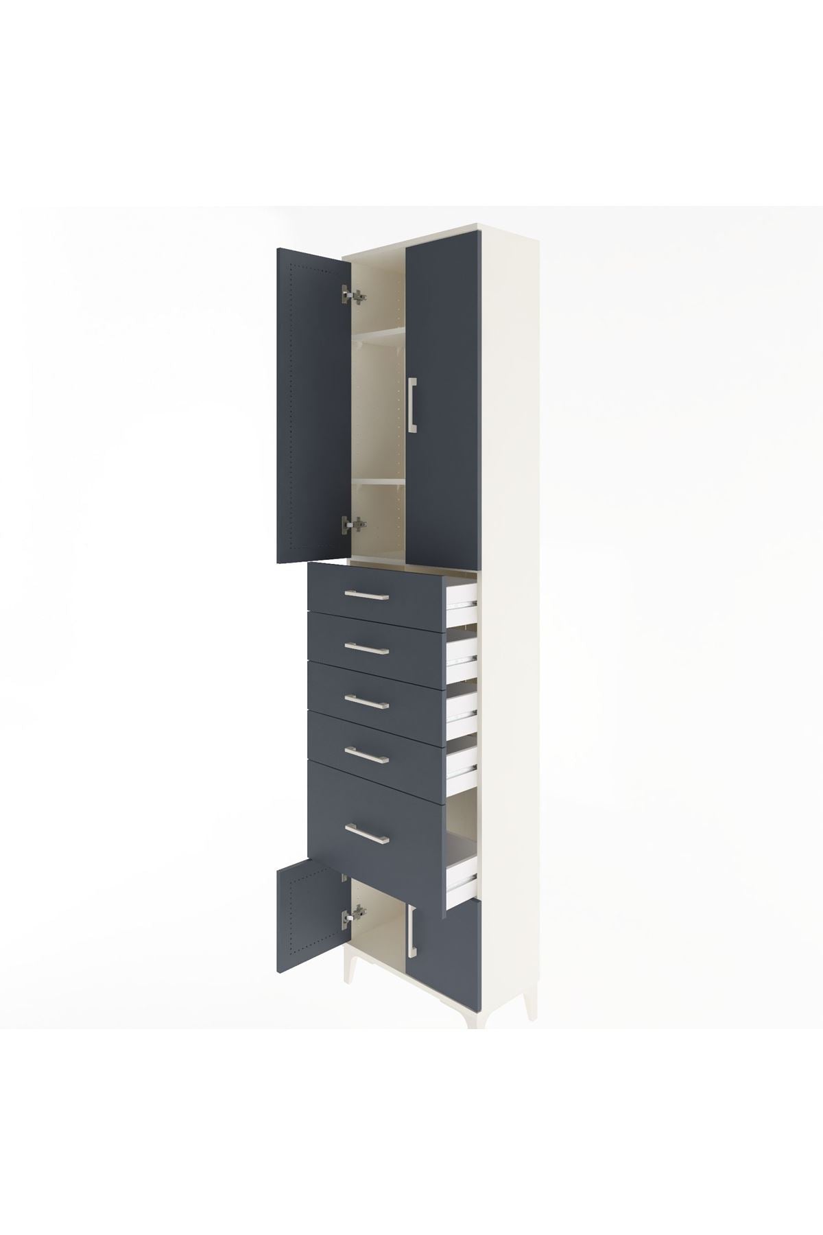 Arges Dolap 3 Raflı 5 Çekmeceli 4 Kapaklı 60x30x243 - S32M030V2A