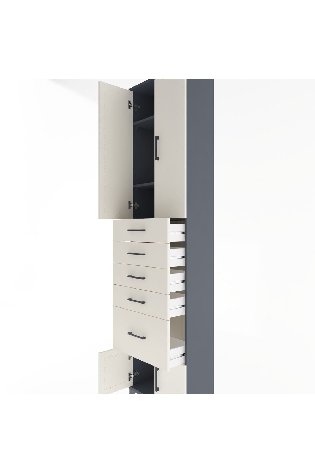 Arges Dolap 3 Raflı 5 Çekmeceli 4 Kapaklı 60x30x243 - S32M030V4A