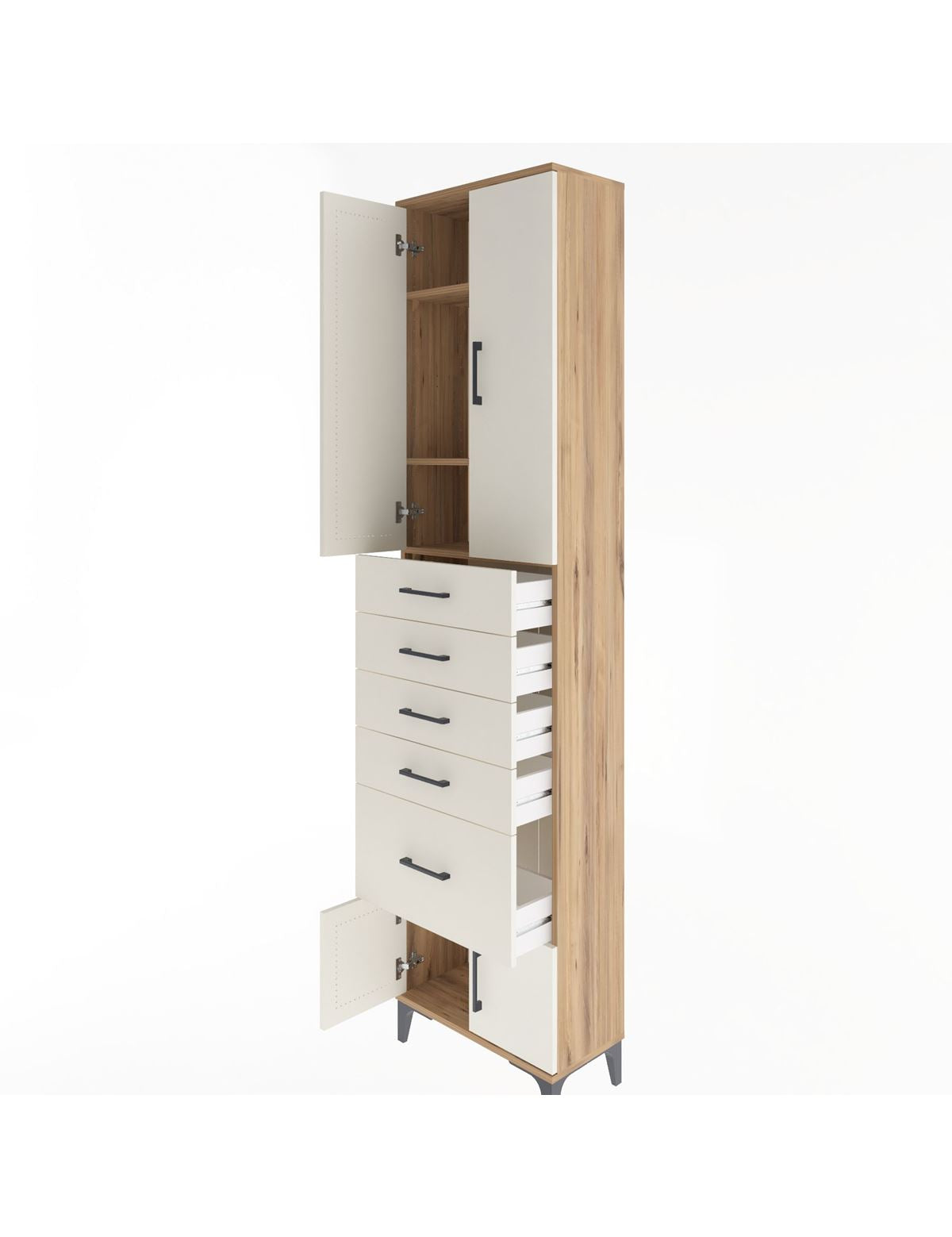 Arges Dolap 3 Raflı 5 Çekmeceli 4 Kapaklı 60x30x243 - S32M030V7A