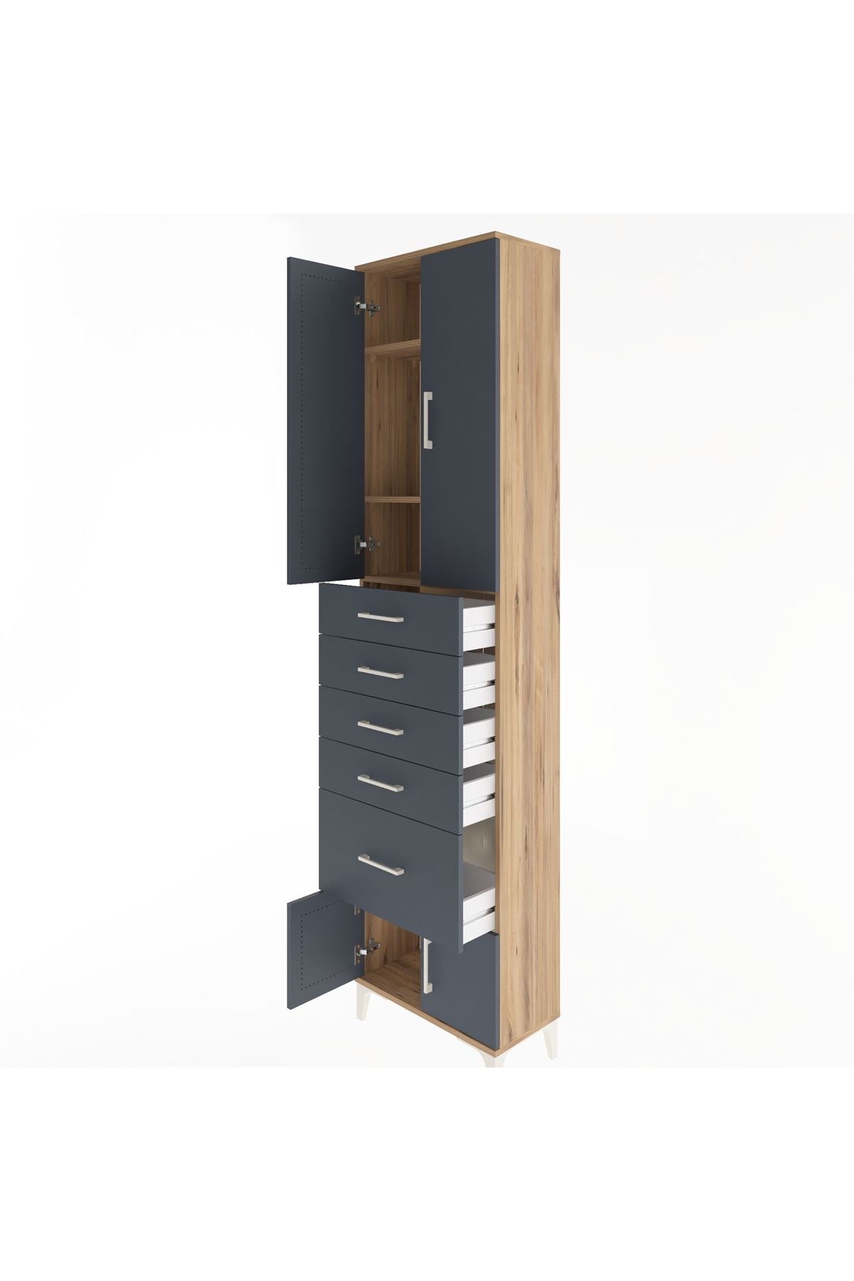 Arges Dolap 3 Raflı 5 Çekmeceli 4 Kapaklı 60x30x243 - S32M030V8A