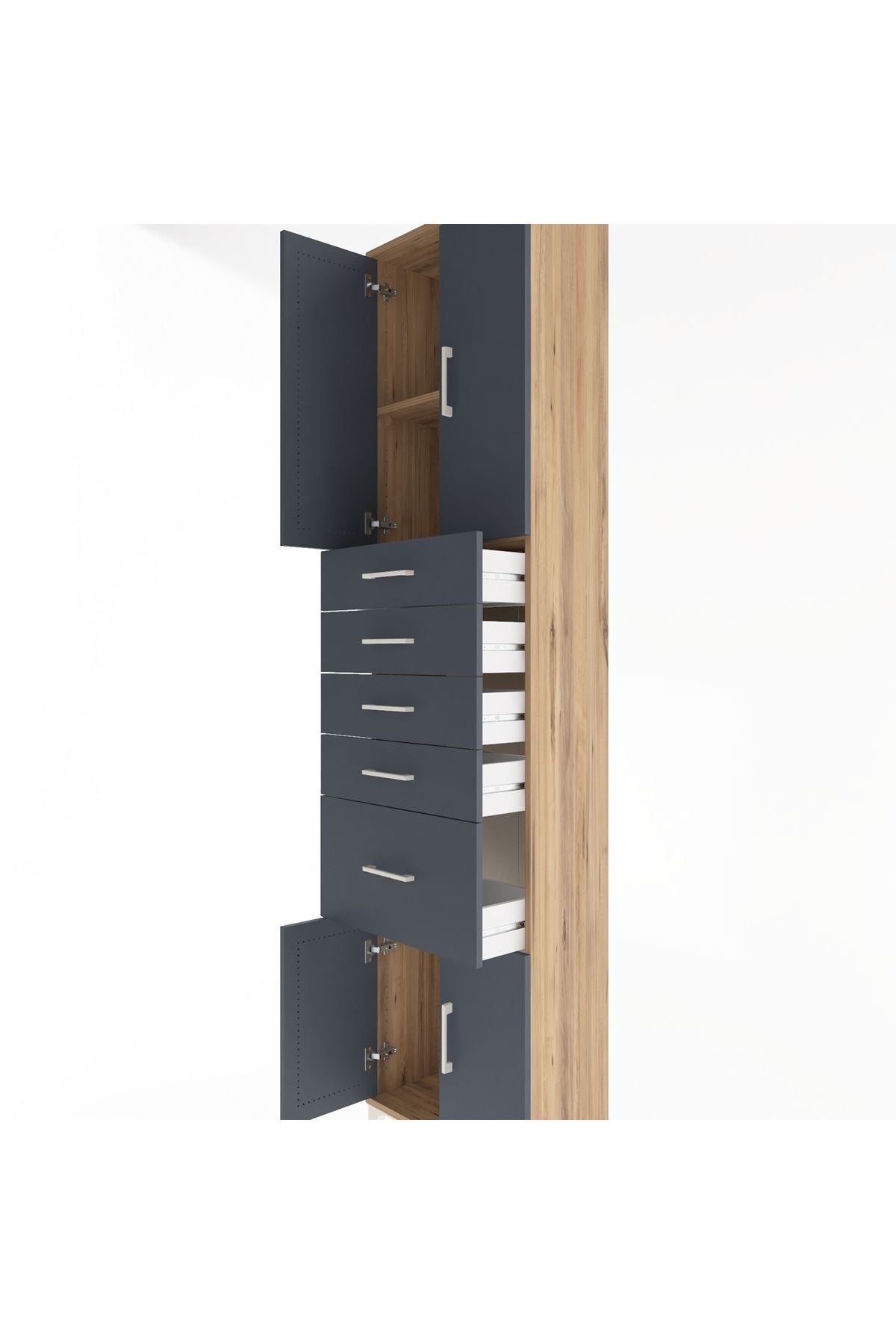 Arges Dolap 2 Raflı 5 Çekmeceli 4 Kapaklı 60x30x243 - S32M031V8A