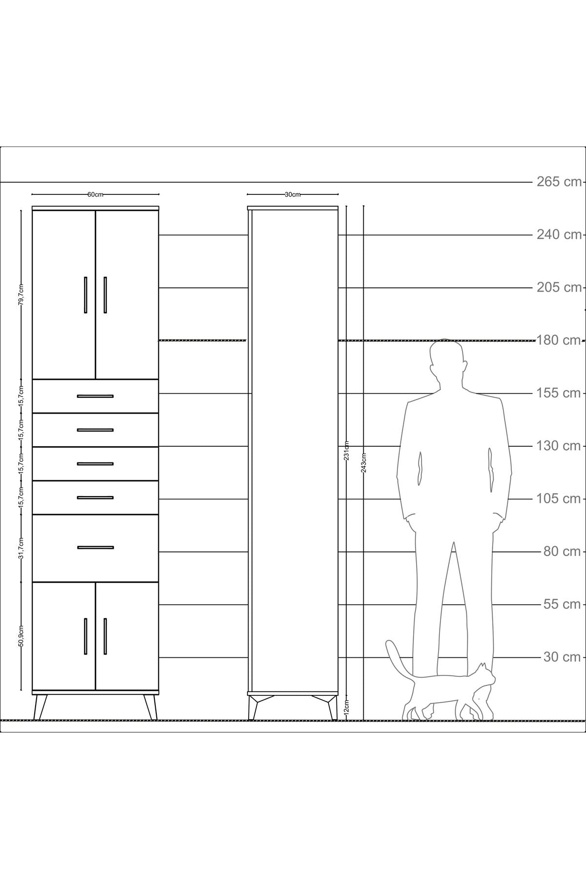 Arges Dolap 2 Raflı 5 Çekmeceli 4 Kapaklı 60x30x243 - S32M031V8A