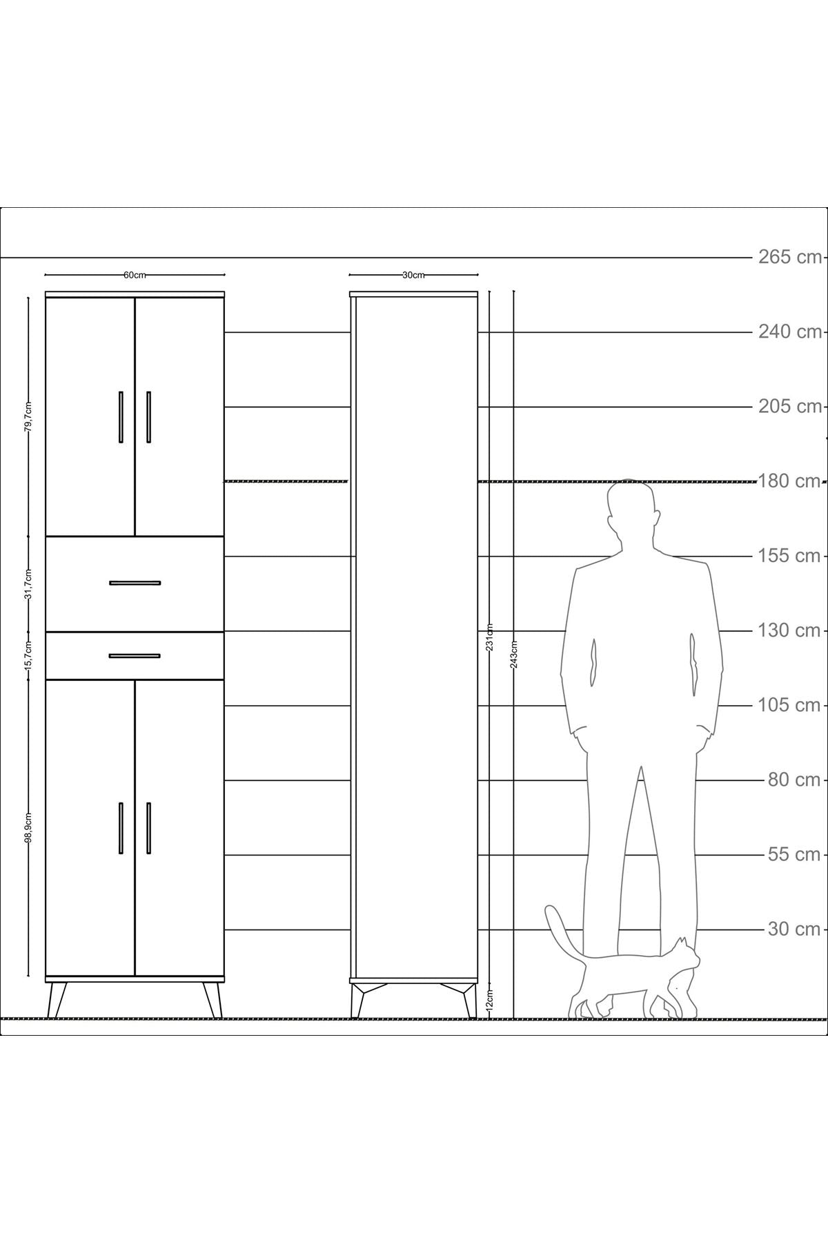 Arges Dolap 4 Raflı 2 Çekmeceli 4 Kapaklı 60x30x243 - S32M032V4A