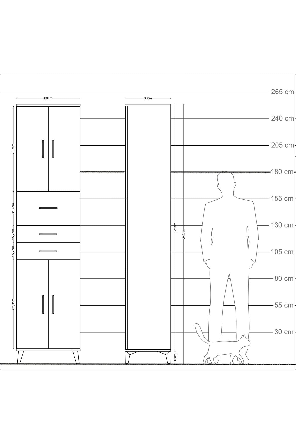 Arges Dolap 4 Raflı 3 Çekmeceli 4 Kapaklı 60x30x243 - S32M033V7A