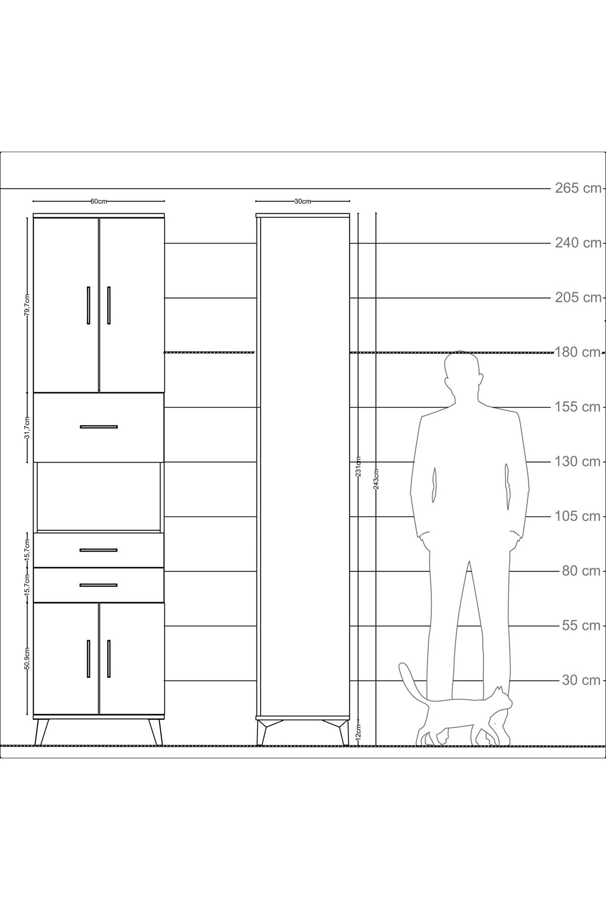 Arges Dolap 3 Raflı 3 Çekmeceli 4 Kapaklı 60x30x243 - S32M034V5A
