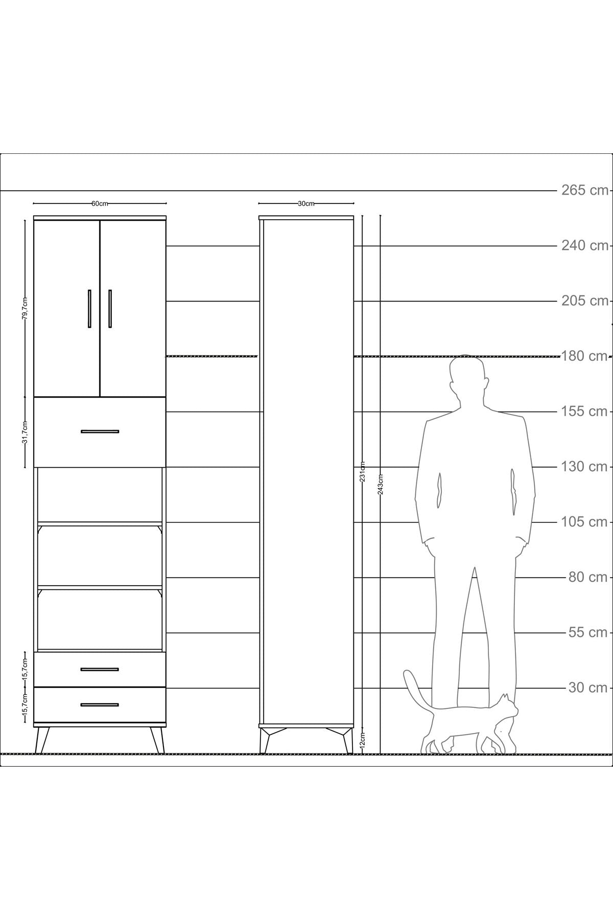 Arges Dolap 5 Raflı 3 Çekmeceli 2 Kapaklı 60x30x243 - S32M036V3A