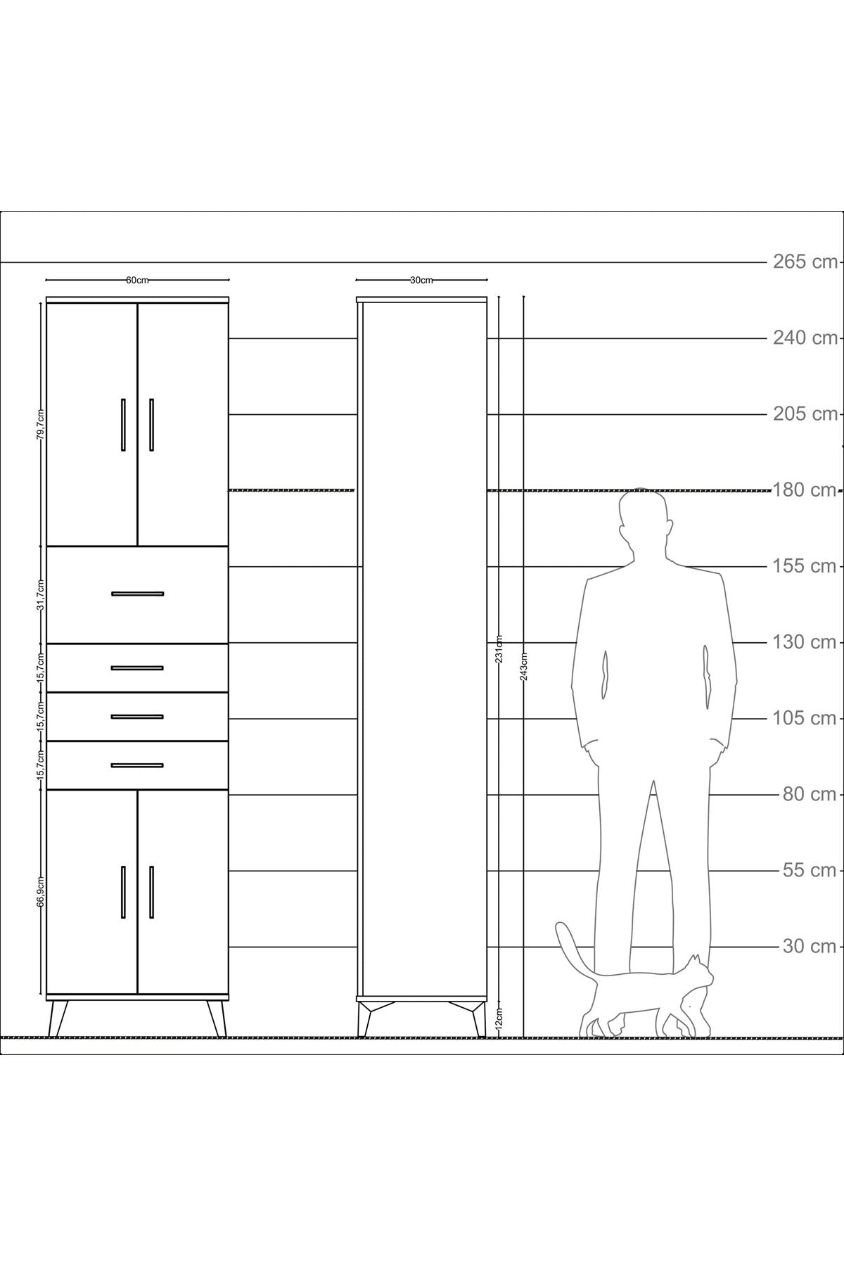 Arges Dolap 3 Raflı 4 Çekmeceli 4 Kapaklı 60x30x243 - S32M037V1A