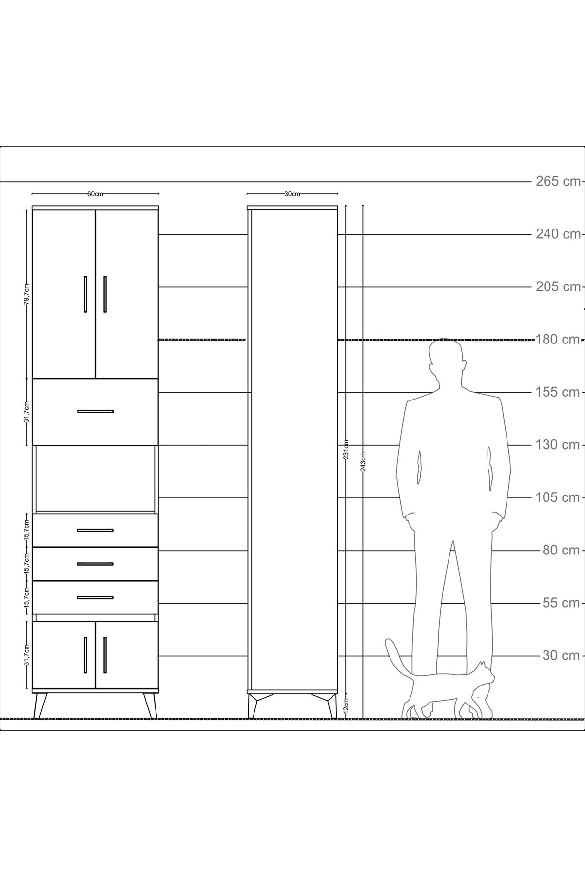 Arges Dolap 3 Raflı 4 Çekmeceli 4 Kapaklı 60x30x243 - S32M038V9A