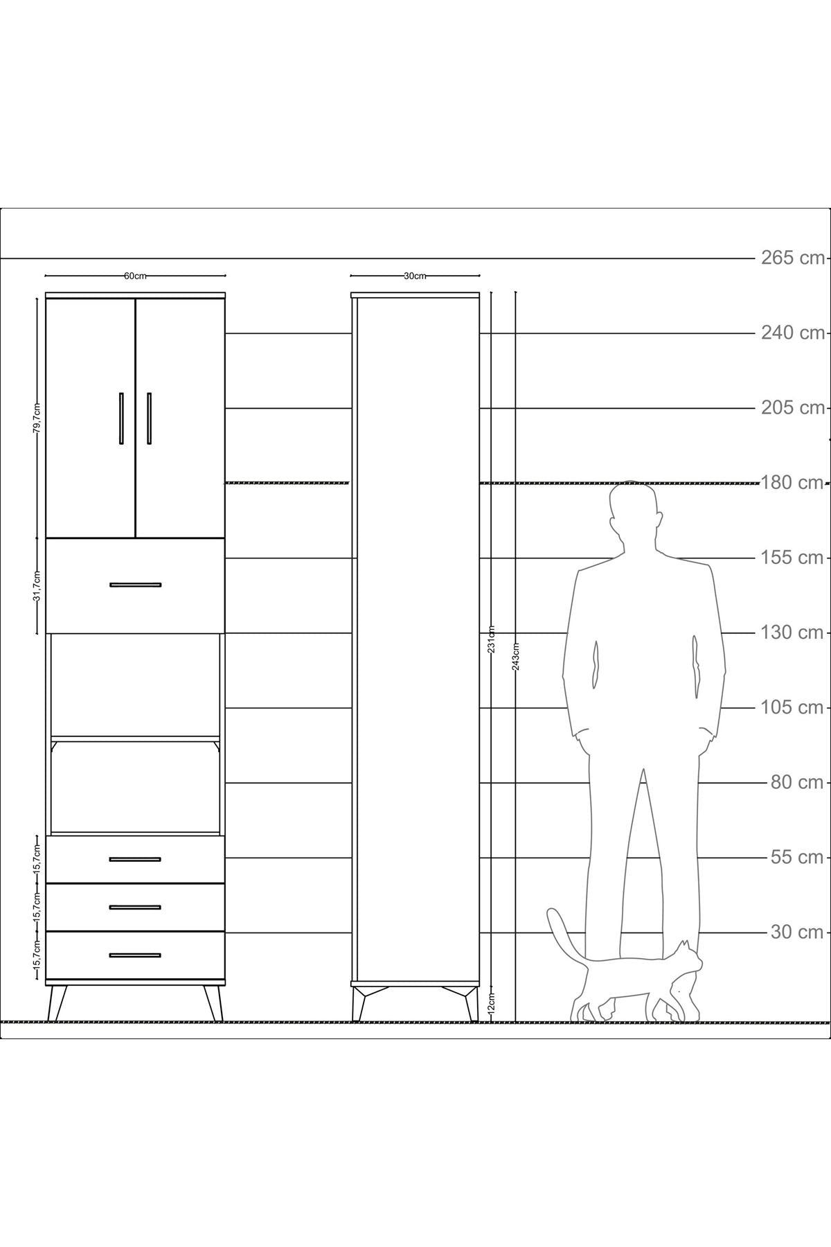 Arges Dolap 4 Raflı 4 Çekmeceli 2 Kapaklı 60x30x243 - S32M039V1A